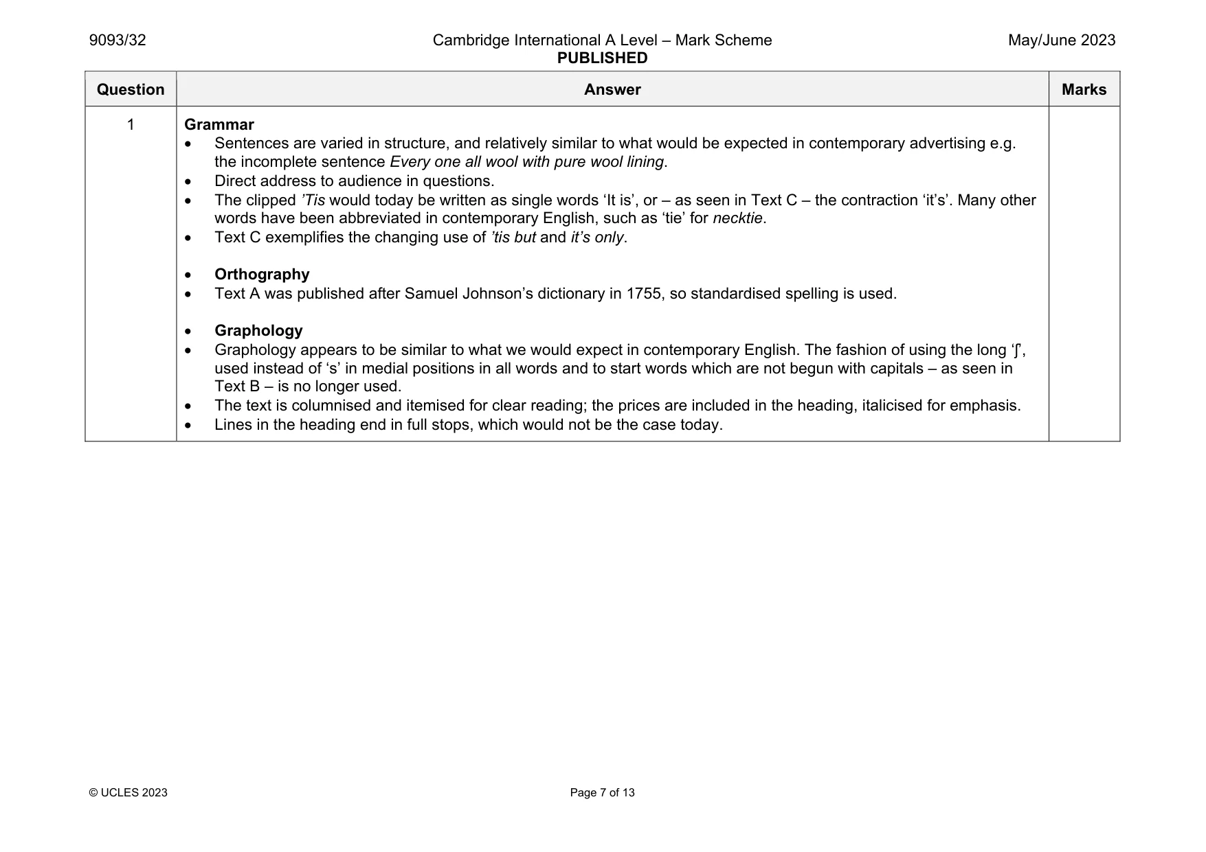 Mark scheme, page 7 of 13