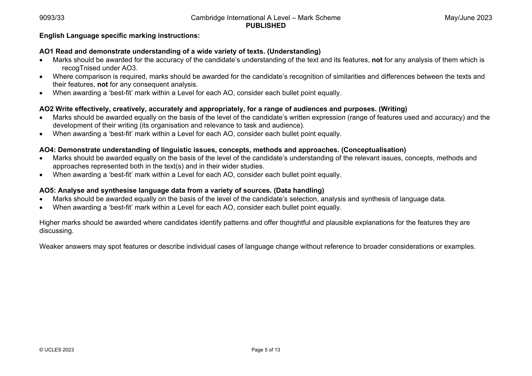 Mark scheme, page 5 of 13