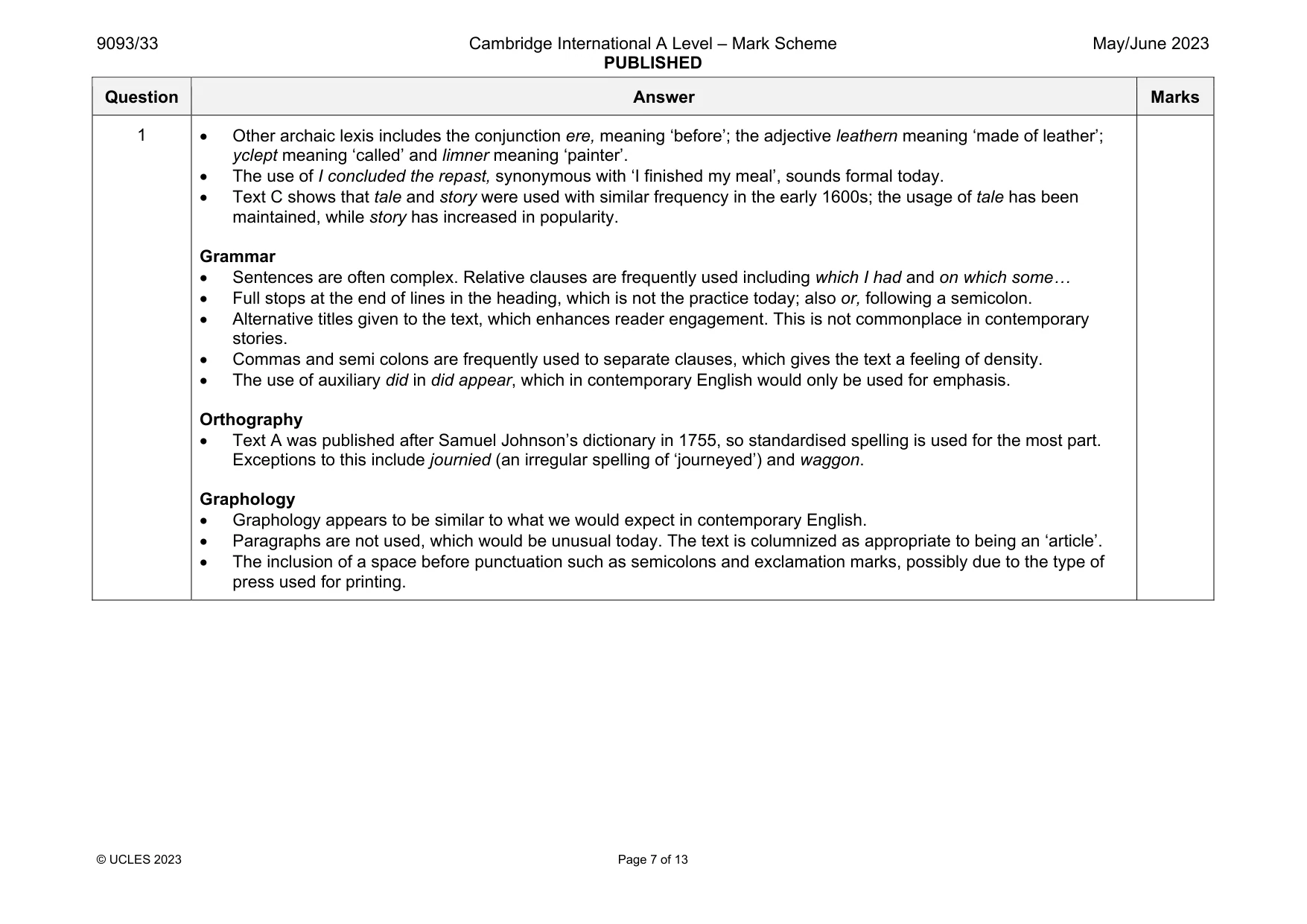 Mark scheme, page 7 of 13