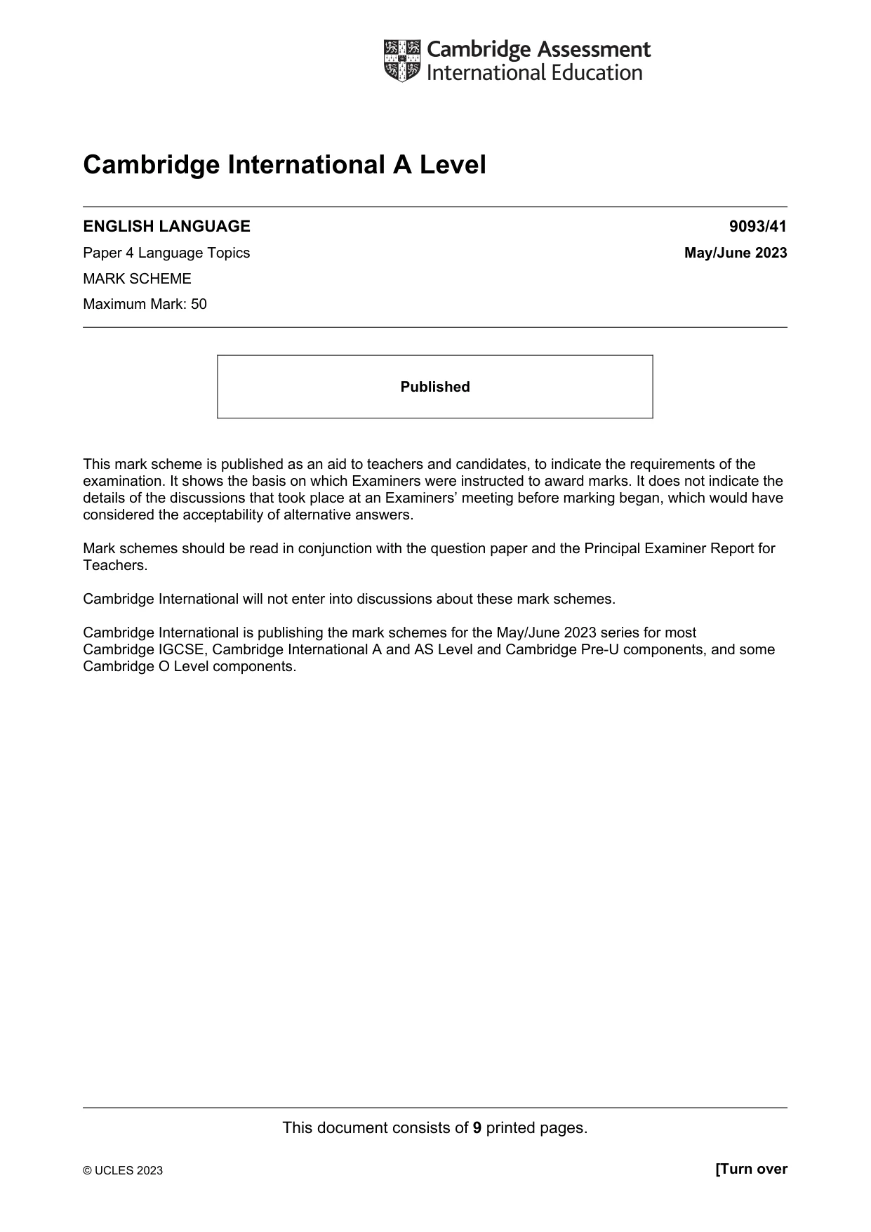 Mark scheme, page 1 of 9