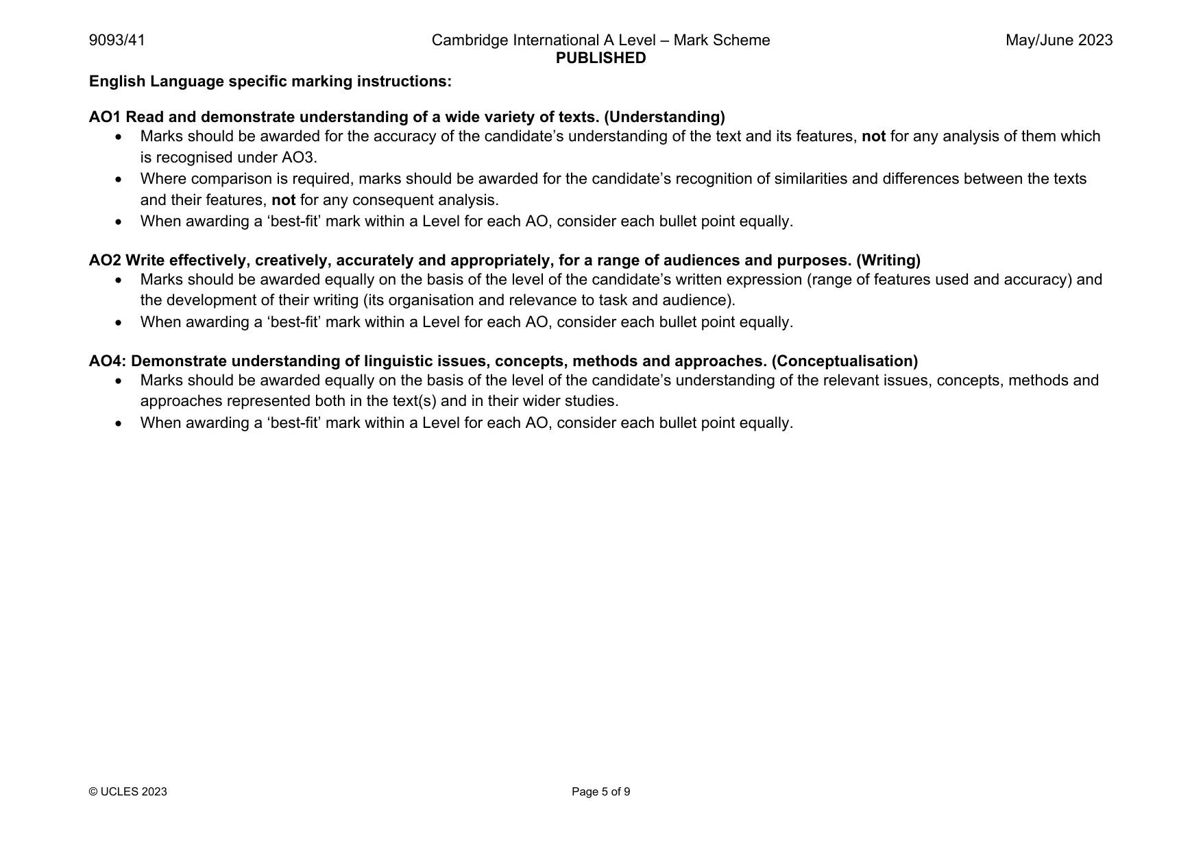 Mark scheme, page 5 of 9