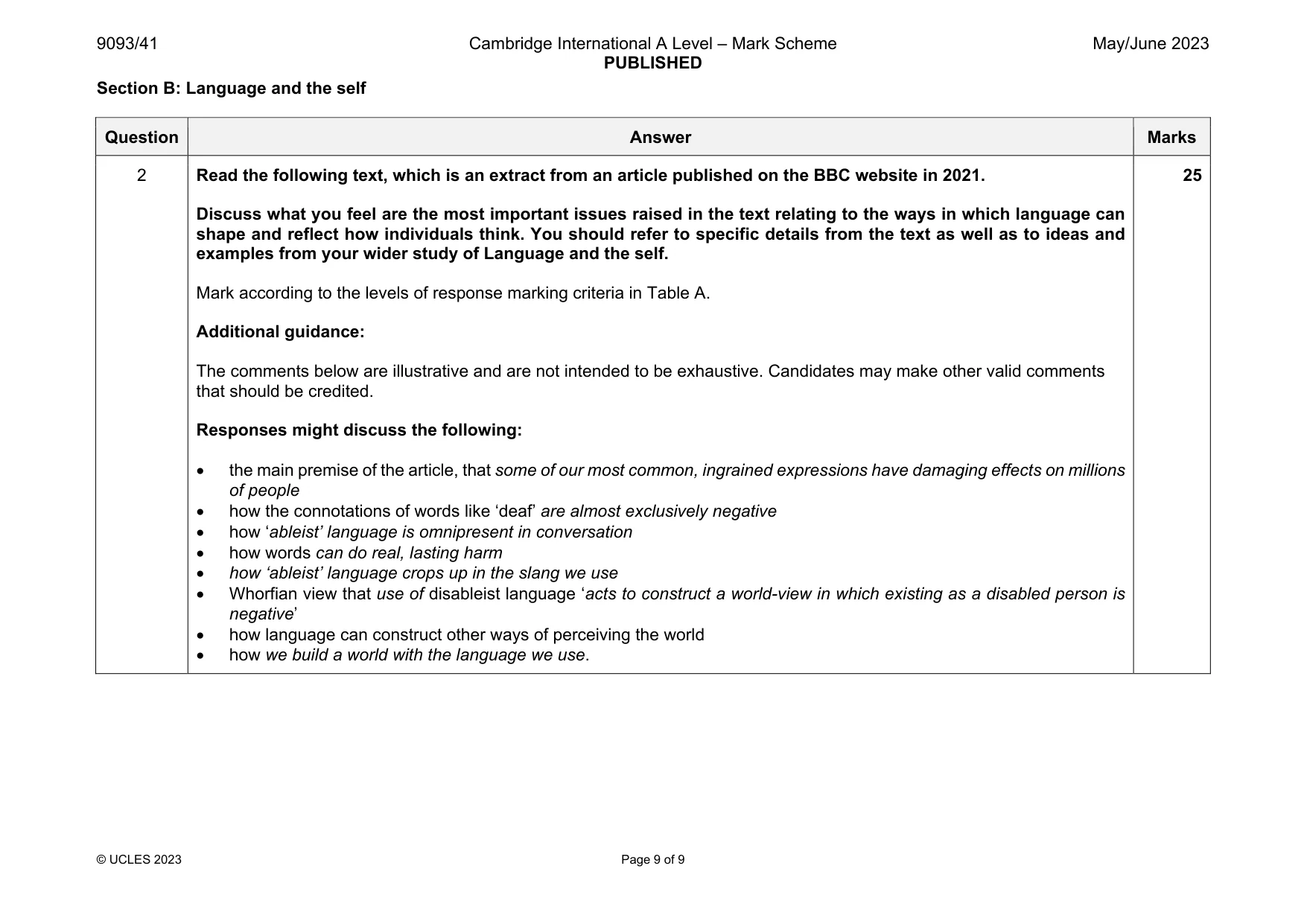 Mark scheme, page 9 of 9