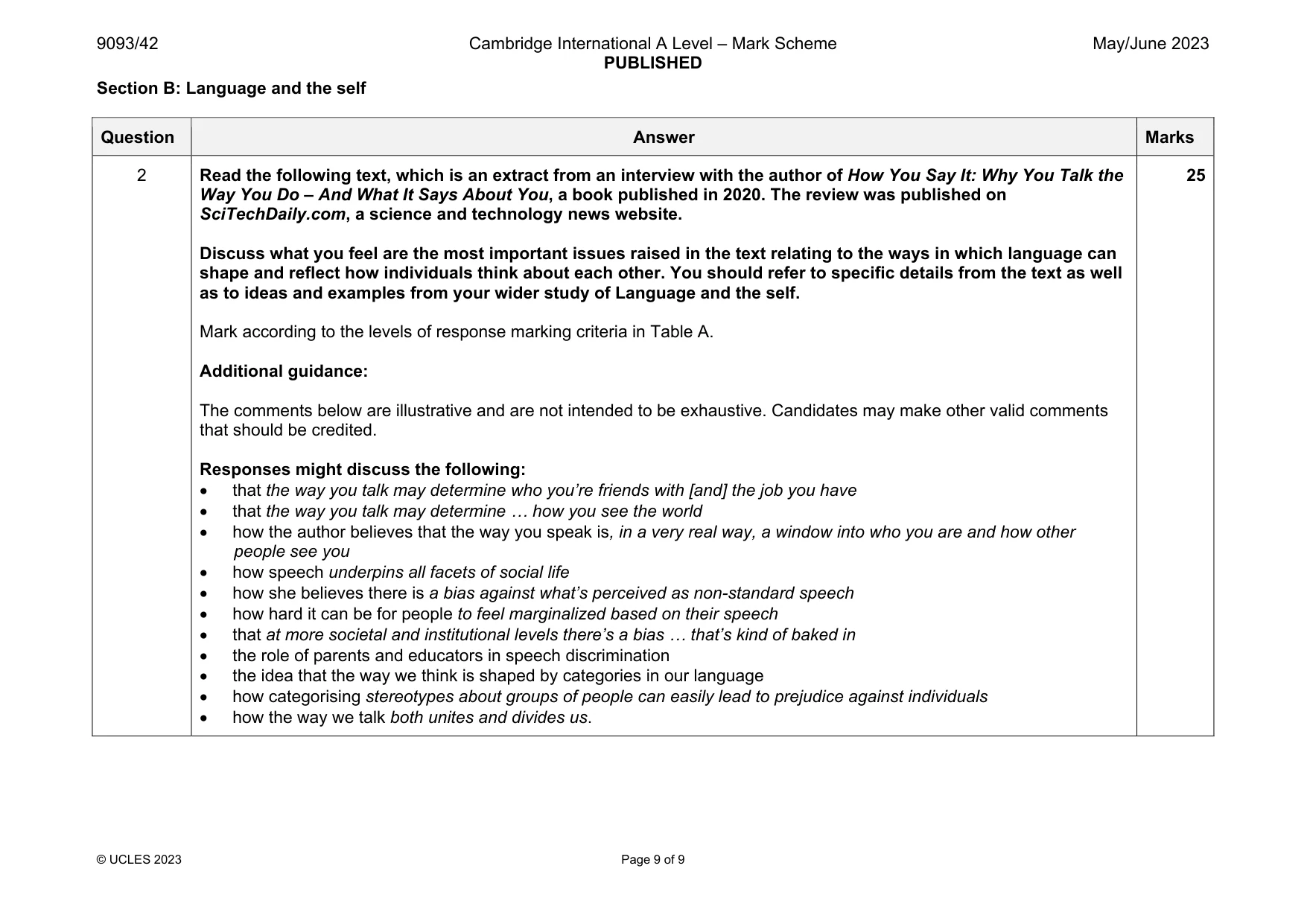 Mark scheme, page 9 of 9