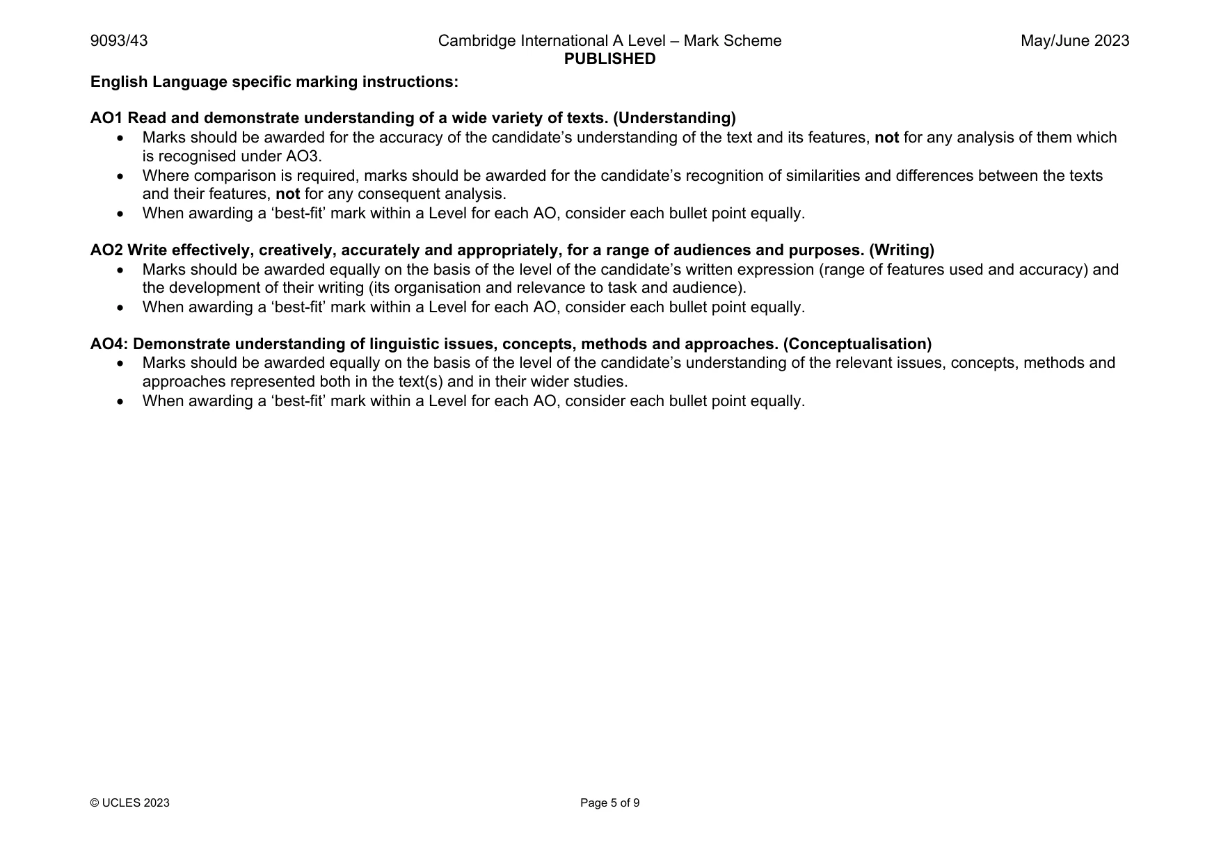 Mark scheme, page 5 of 9