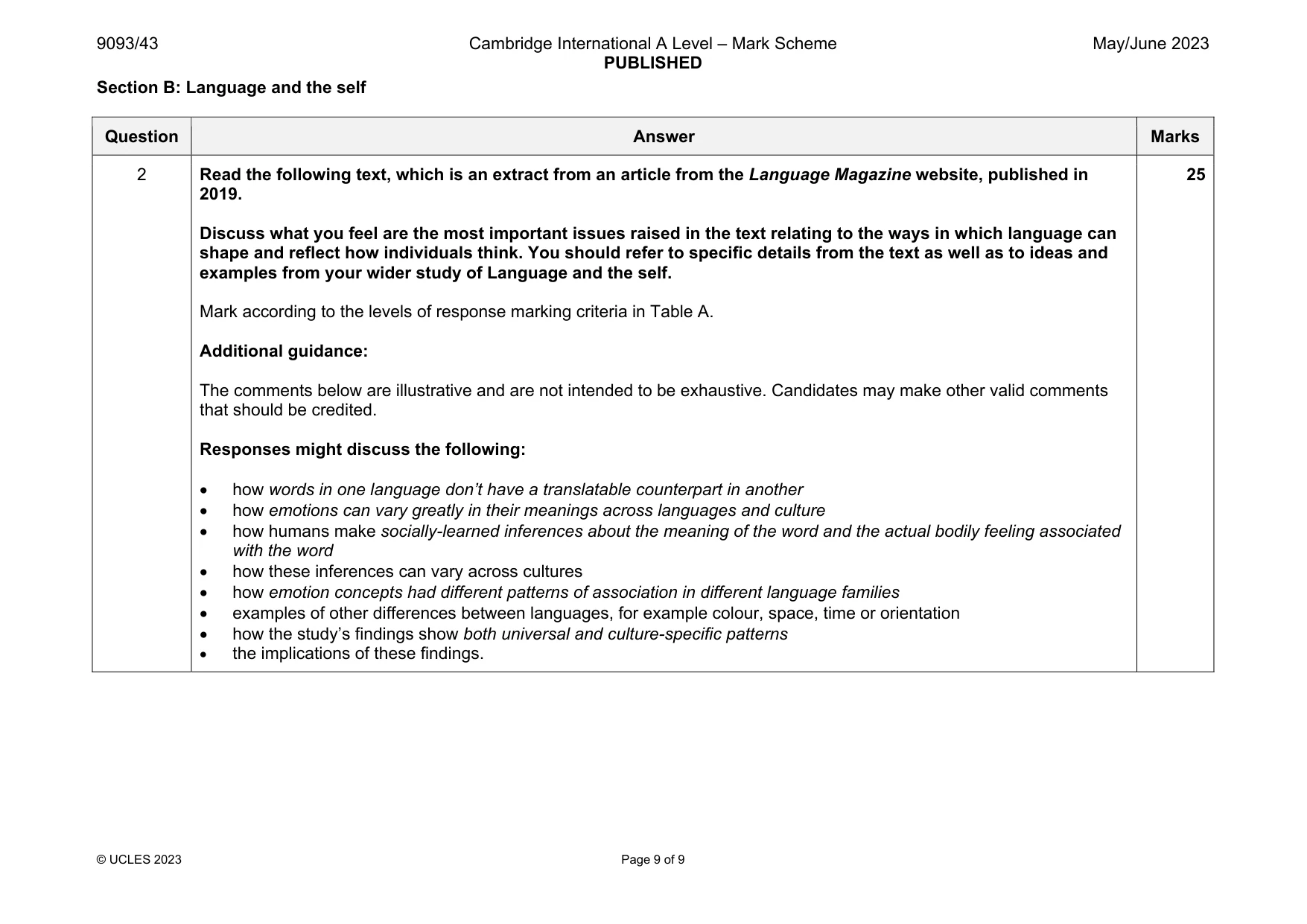 Mark scheme, page 9 of 9