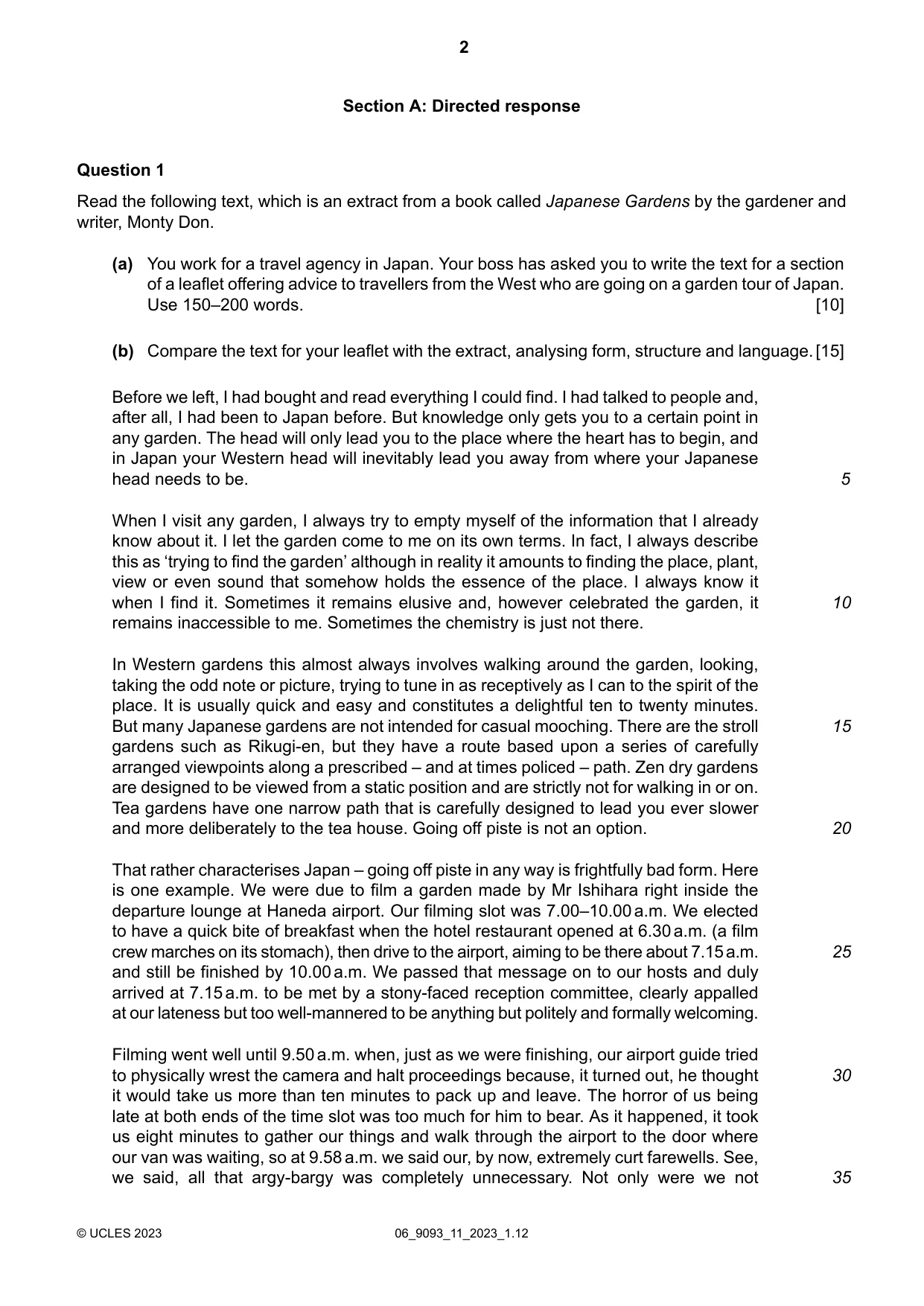 Cambridge A Level English - Language AS and A Level (from 2014) 9093 2023 May/June Paper 1 · Variant 1 question paper, page 2 of 8