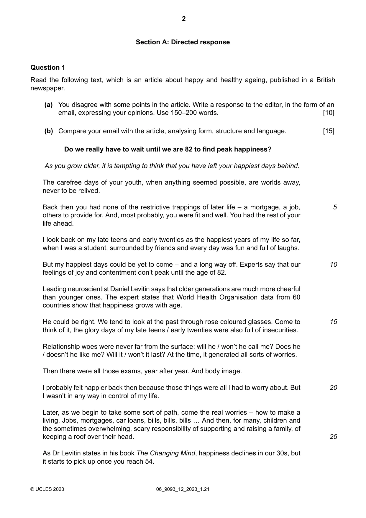 Cambridge A Level English - Language AS and A Level (from 2014) 9093 2023 May/June Paper 1 · Variant 2 question paper, page 2 of 8