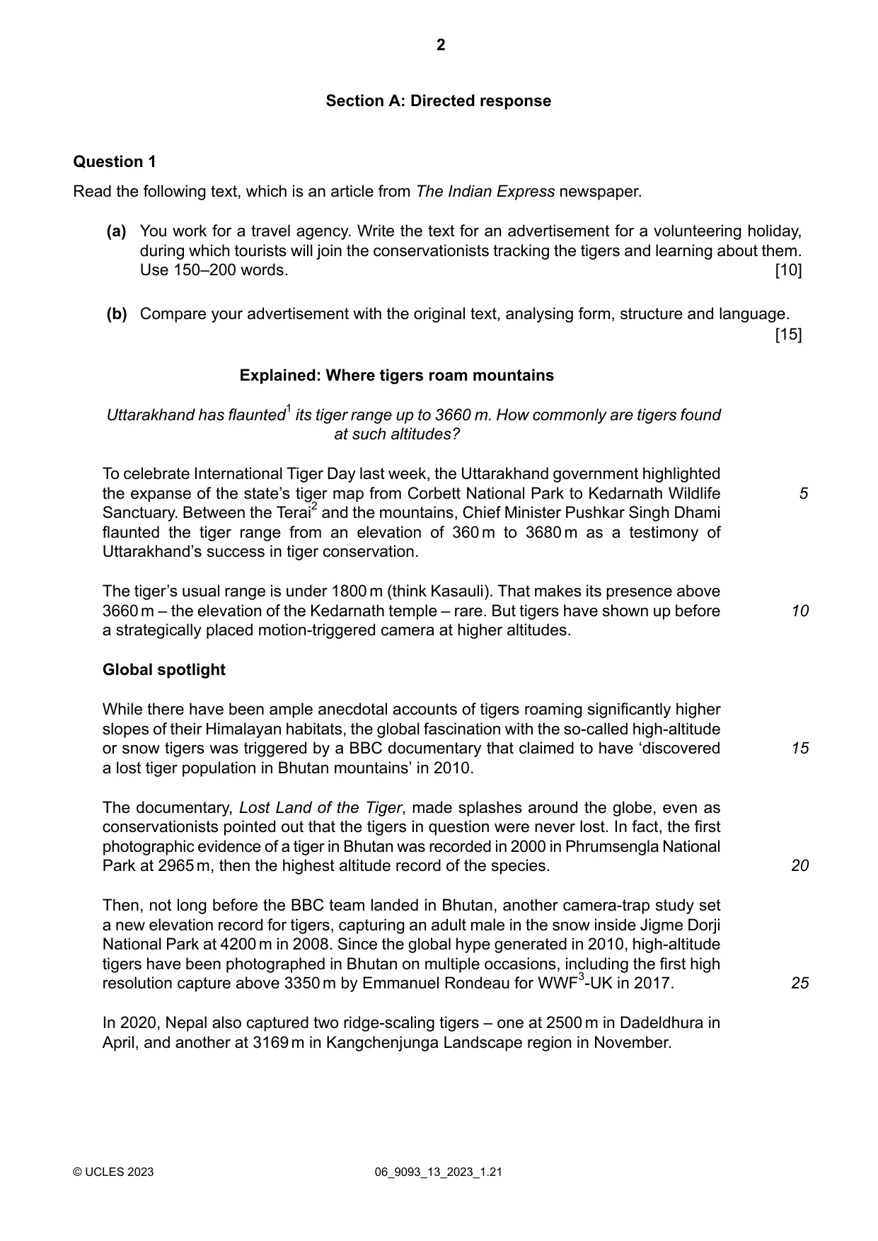 Cambridge A Level English - Language AS and A Level (from 2014) 9093 2023 May/June Paper 1 · Variant 3 question paper, page 2 of 8