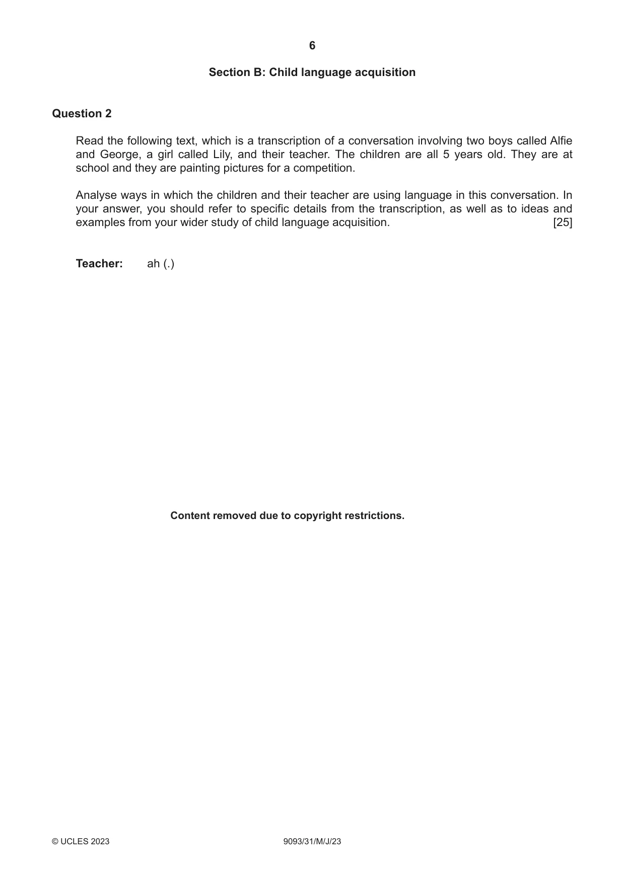 Cambridge A Level English - Language AS and A Level (from 2014) 9093 2023 May/June Paper 3 · Variant 1 question paper, page 6 of 8