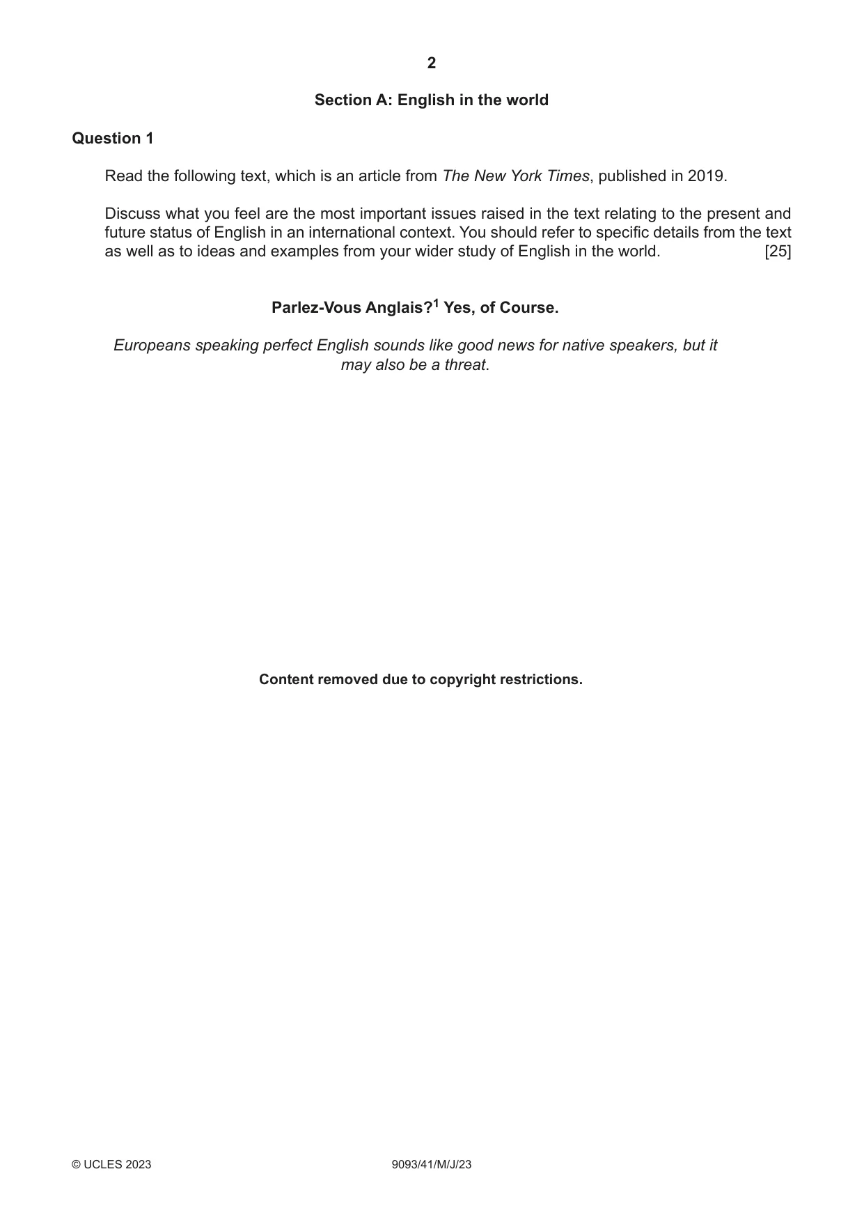 Cambridge A Level English - Language AS and A Level (from 2014) 9093 2023 May/June Paper 4 · Variant 1 question paper, page 2 of 8