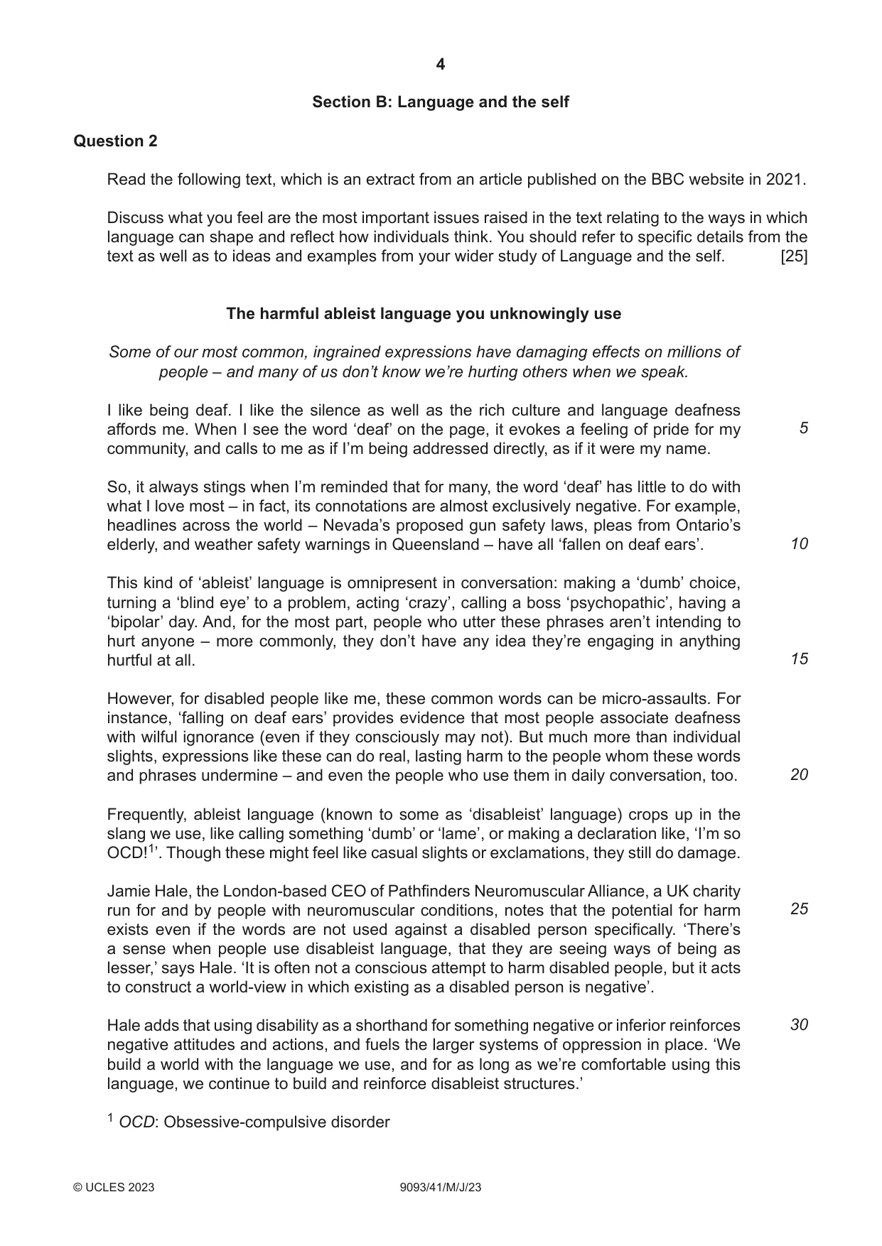 Cambridge A Level English - Language AS and A Level (from 2014) 9093 2023 May/June Paper 4 · Variant 1 question paper, page 4 of 8