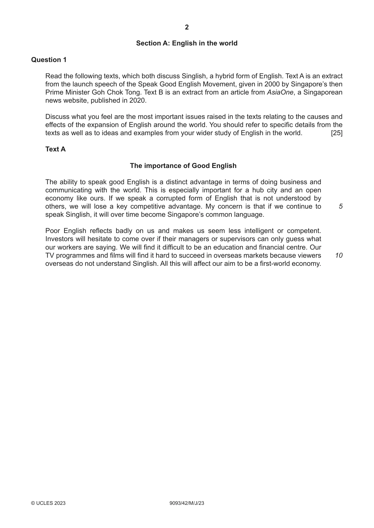 Cambridge A Level English - Language AS and A Level (from 2014) 9093 2023 May/June Paper 4 · Variant 2 question paper, page 2 of 8
