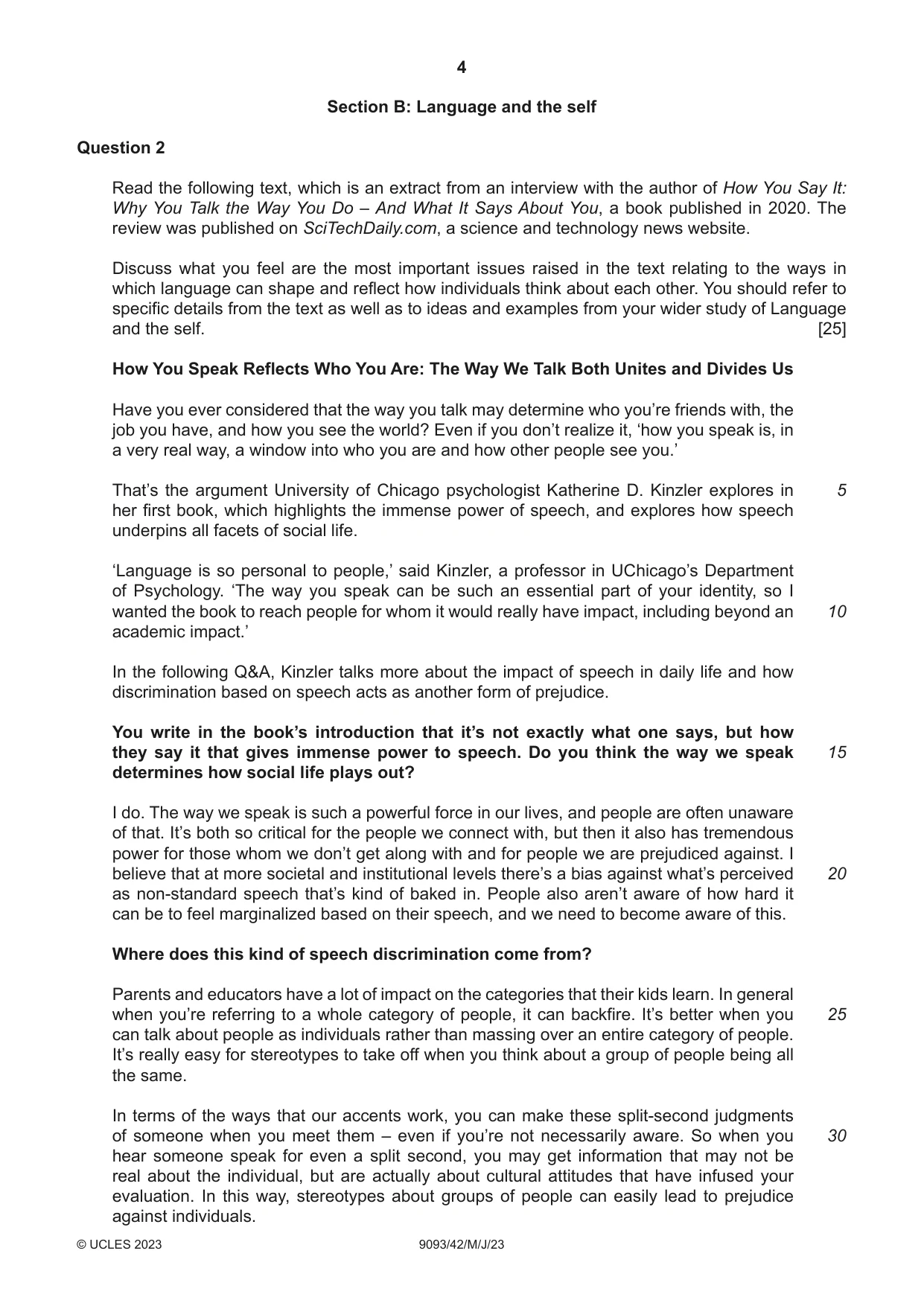 Cambridge A Level English - Language AS and A Level (from 2014) 9093 2023 May/June Paper 4 · Variant 2 question paper, page 4 of 8