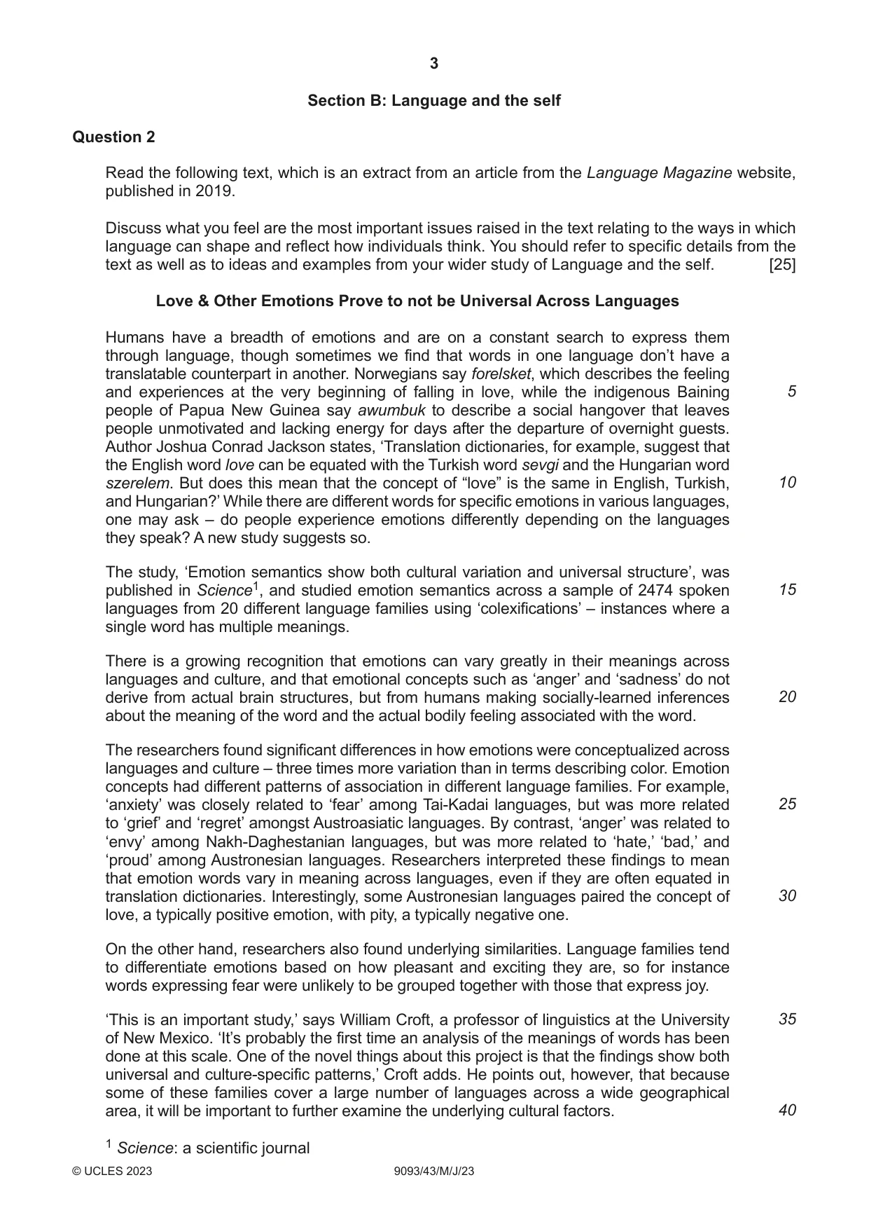 Cambridge A Level English - Language AS and A Level (from 2014) 9093 2023 May/June Paper 4 · Variant 3 question paper, page 3 of 4