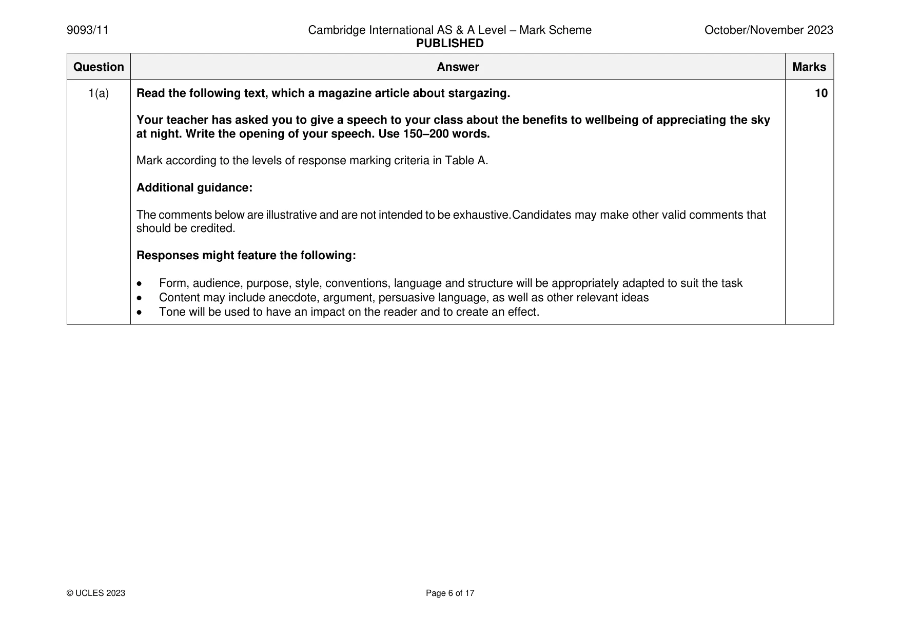 Mark scheme, page 6 of 17