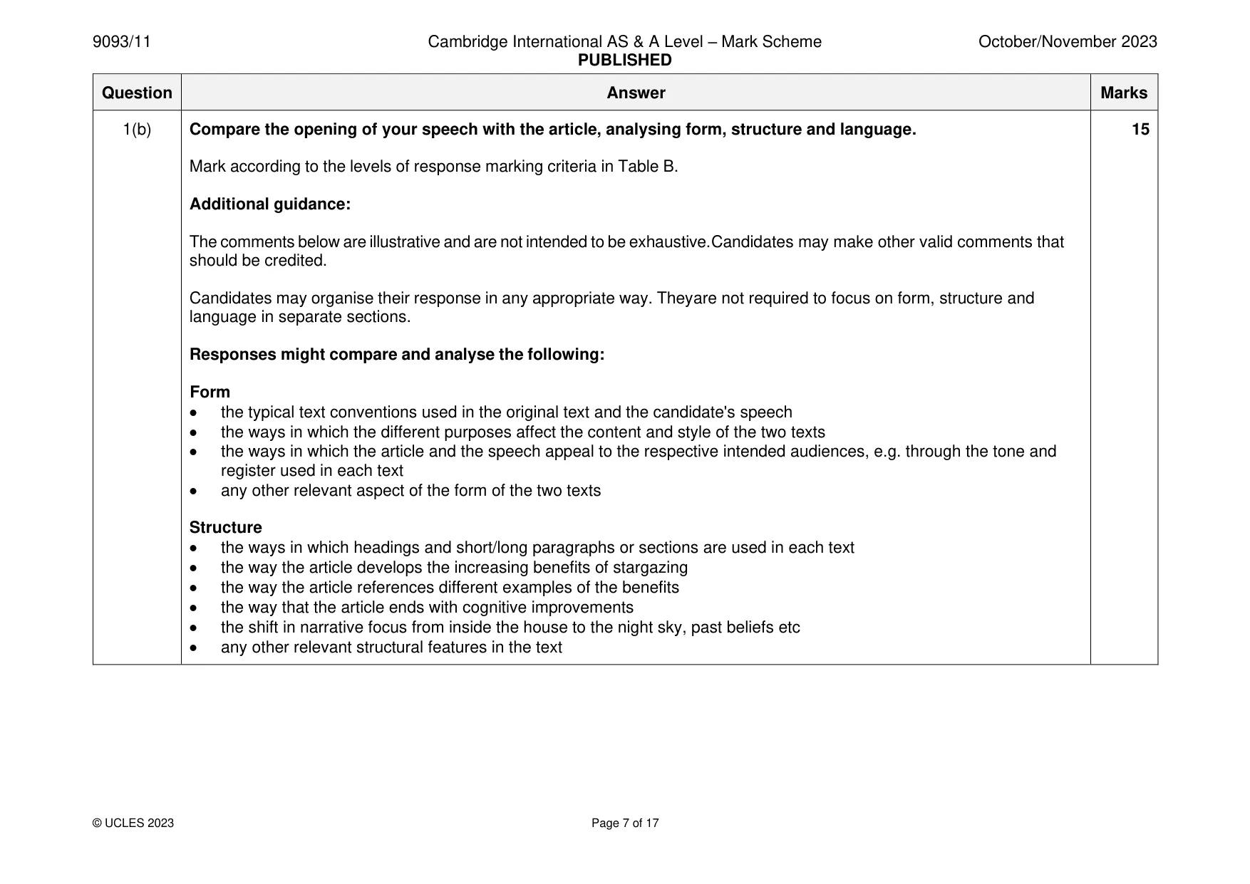 Mark scheme, page 7 of 17