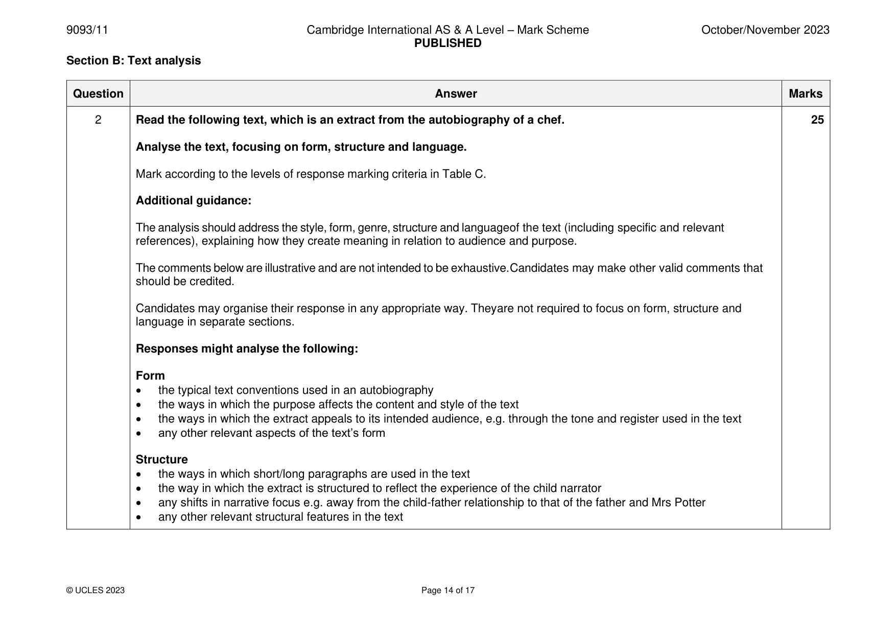 Mark scheme, page 14 of 17