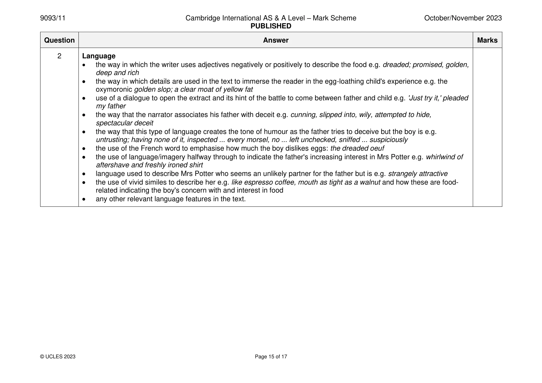Mark scheme, page 15 of 17