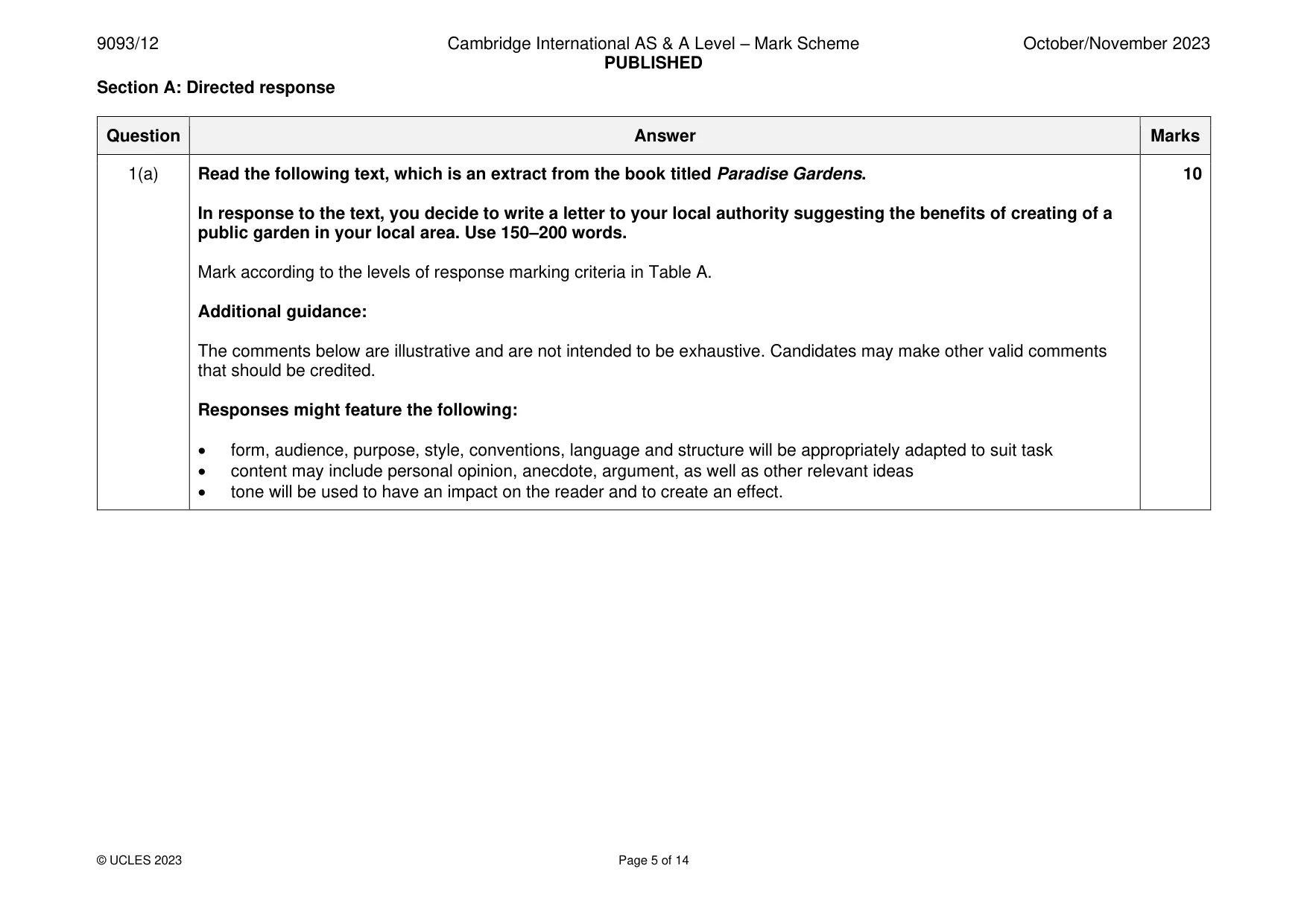 Mark scheme, page 5 of 14