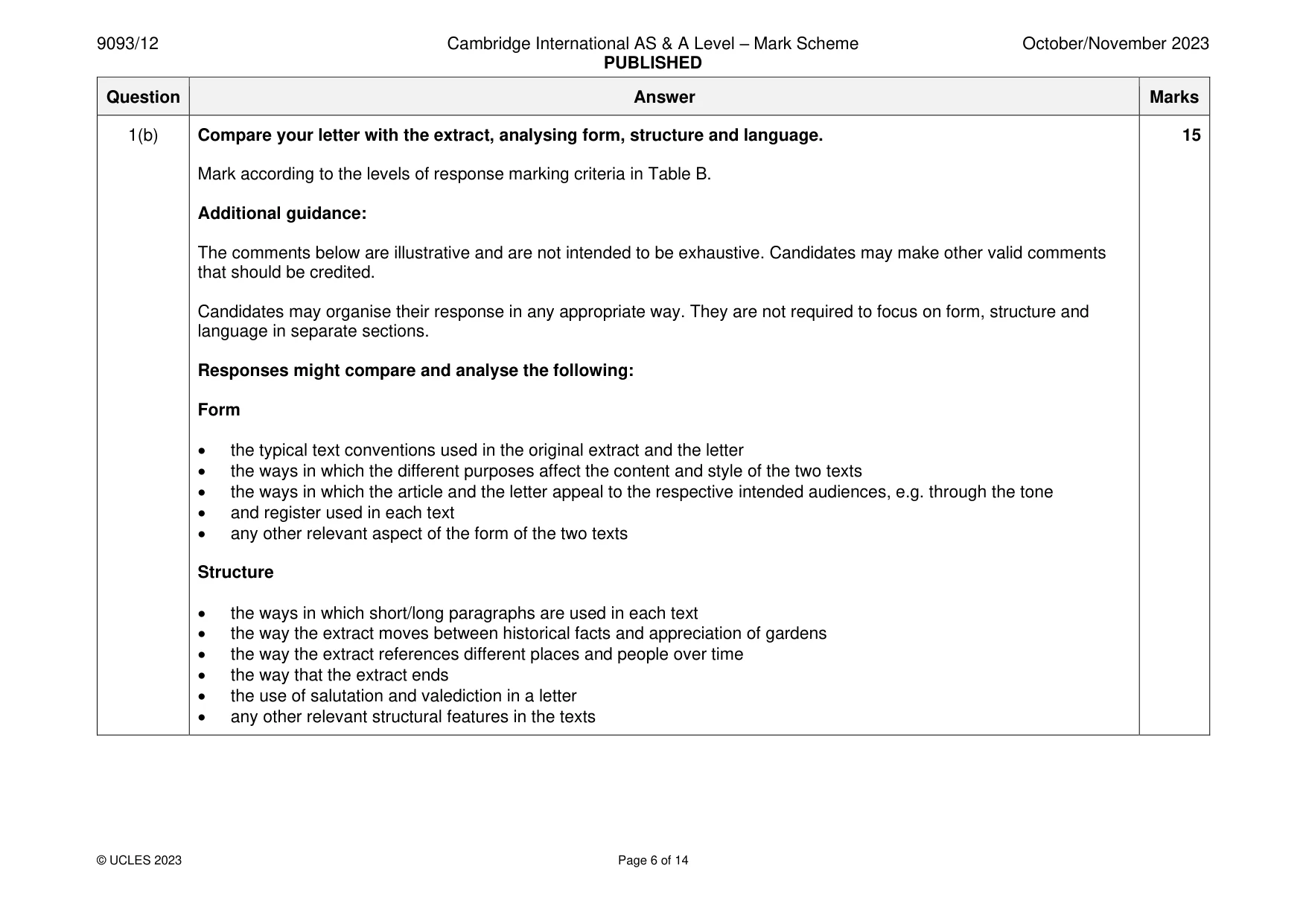 Mark scheme, page 6 of 14