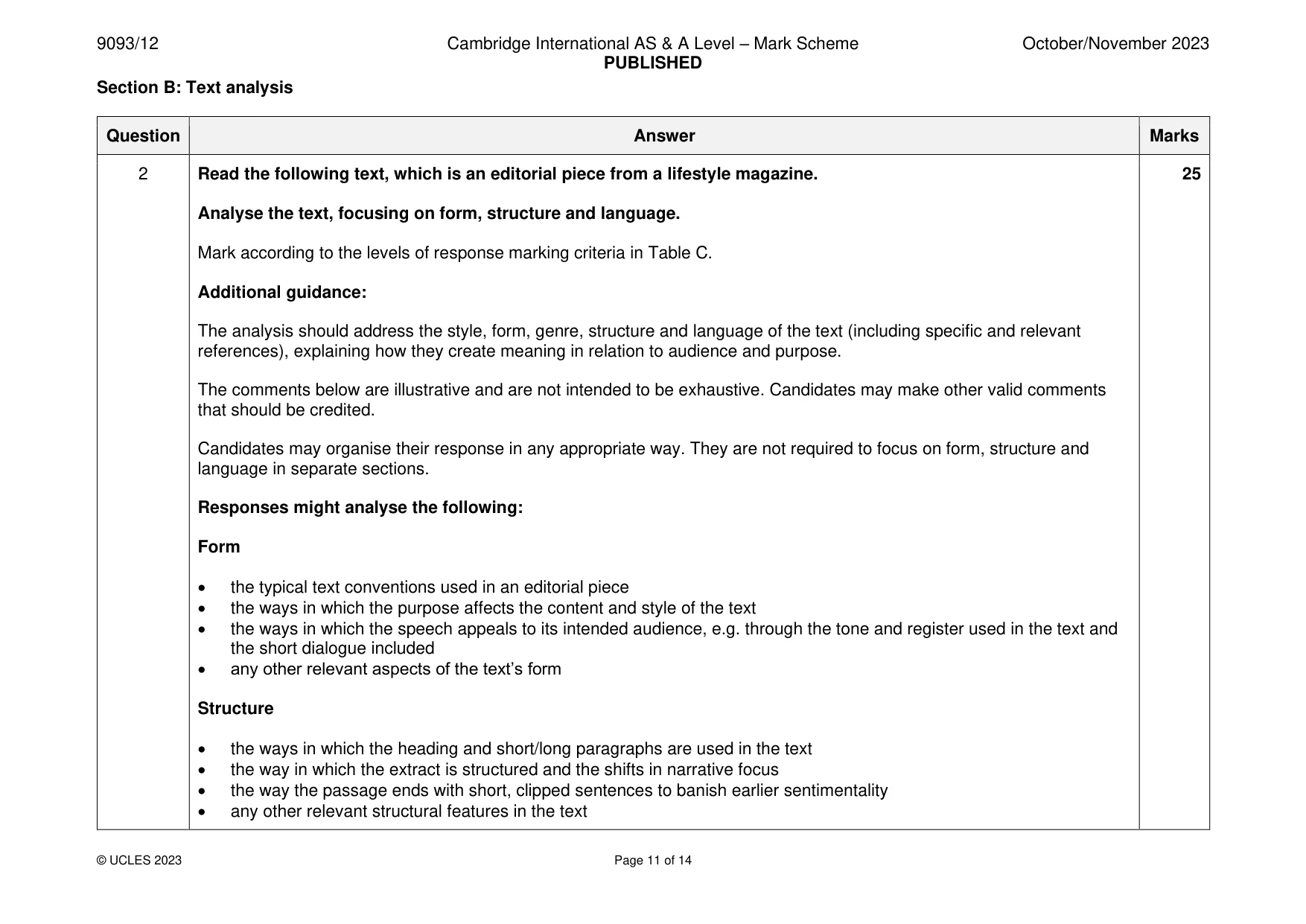 Mark scheme, page 11 of 14