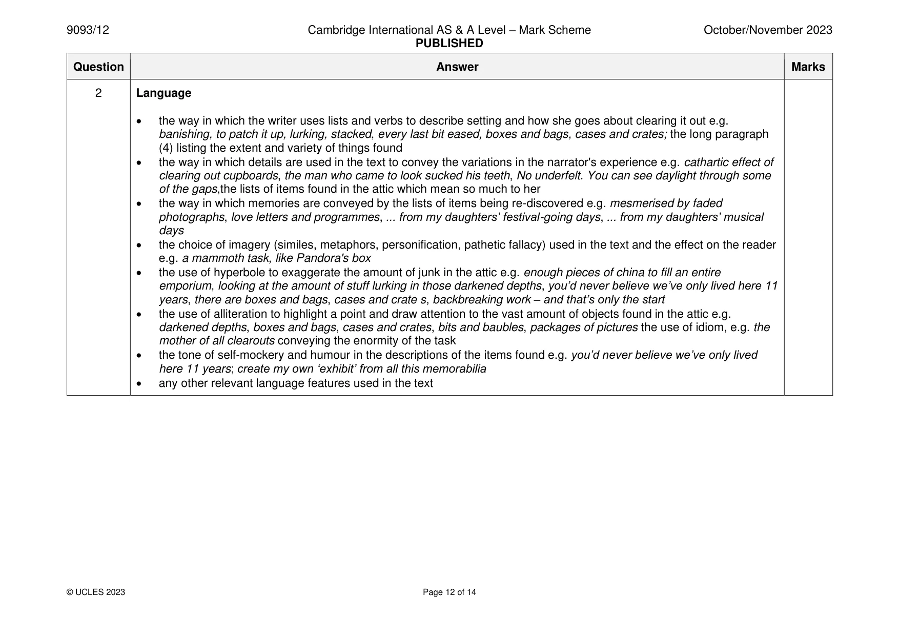 Mark scheme, page 12 of 14