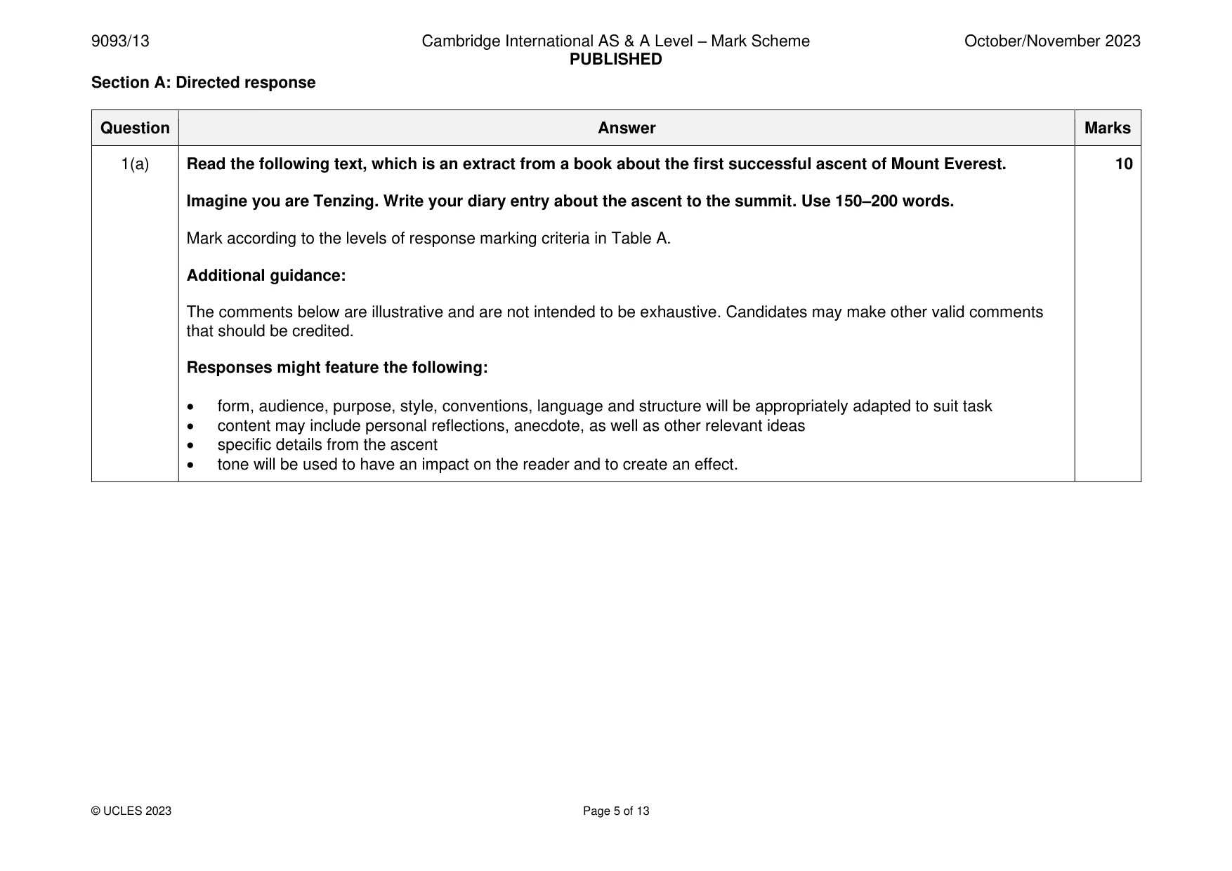 Mark scheme, page 5 of 13