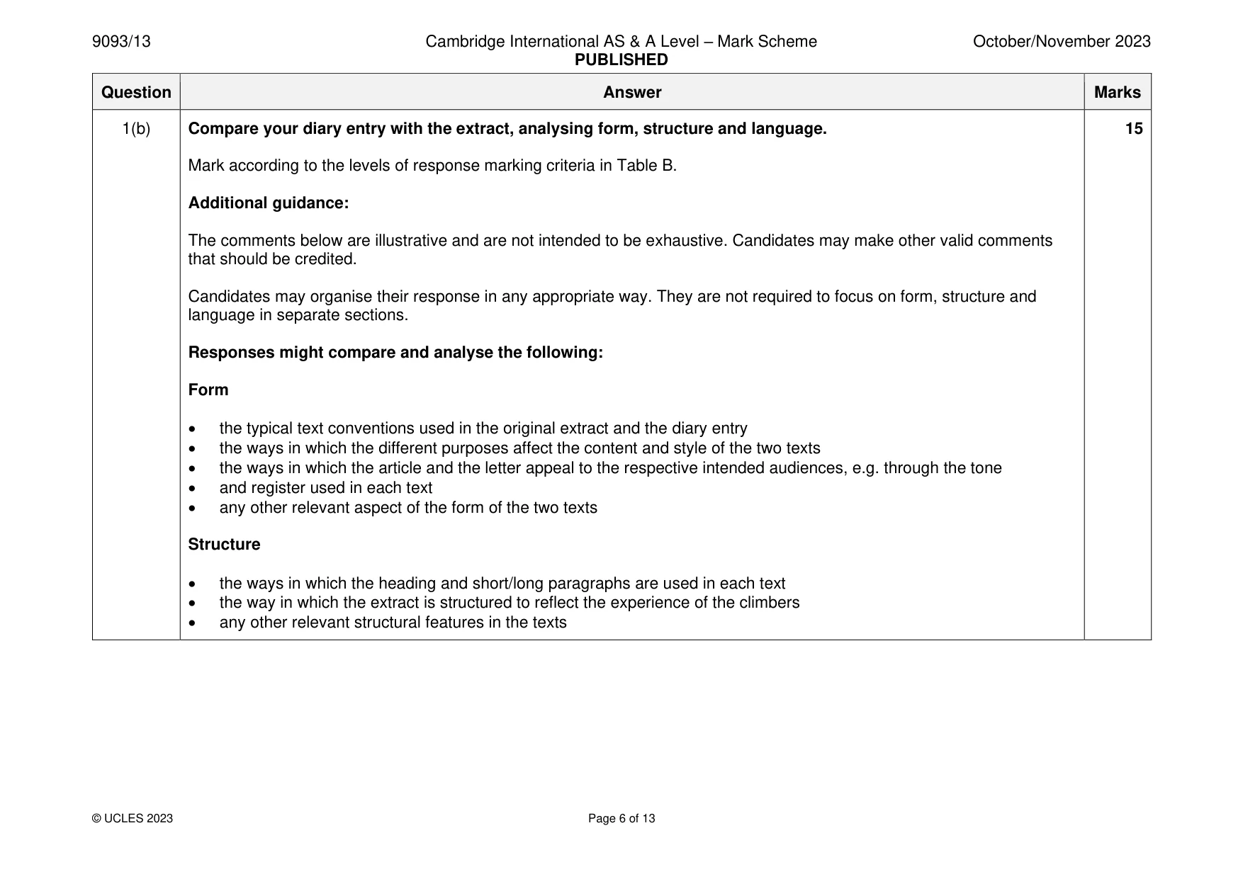 Mark scheme, page 6 of 13