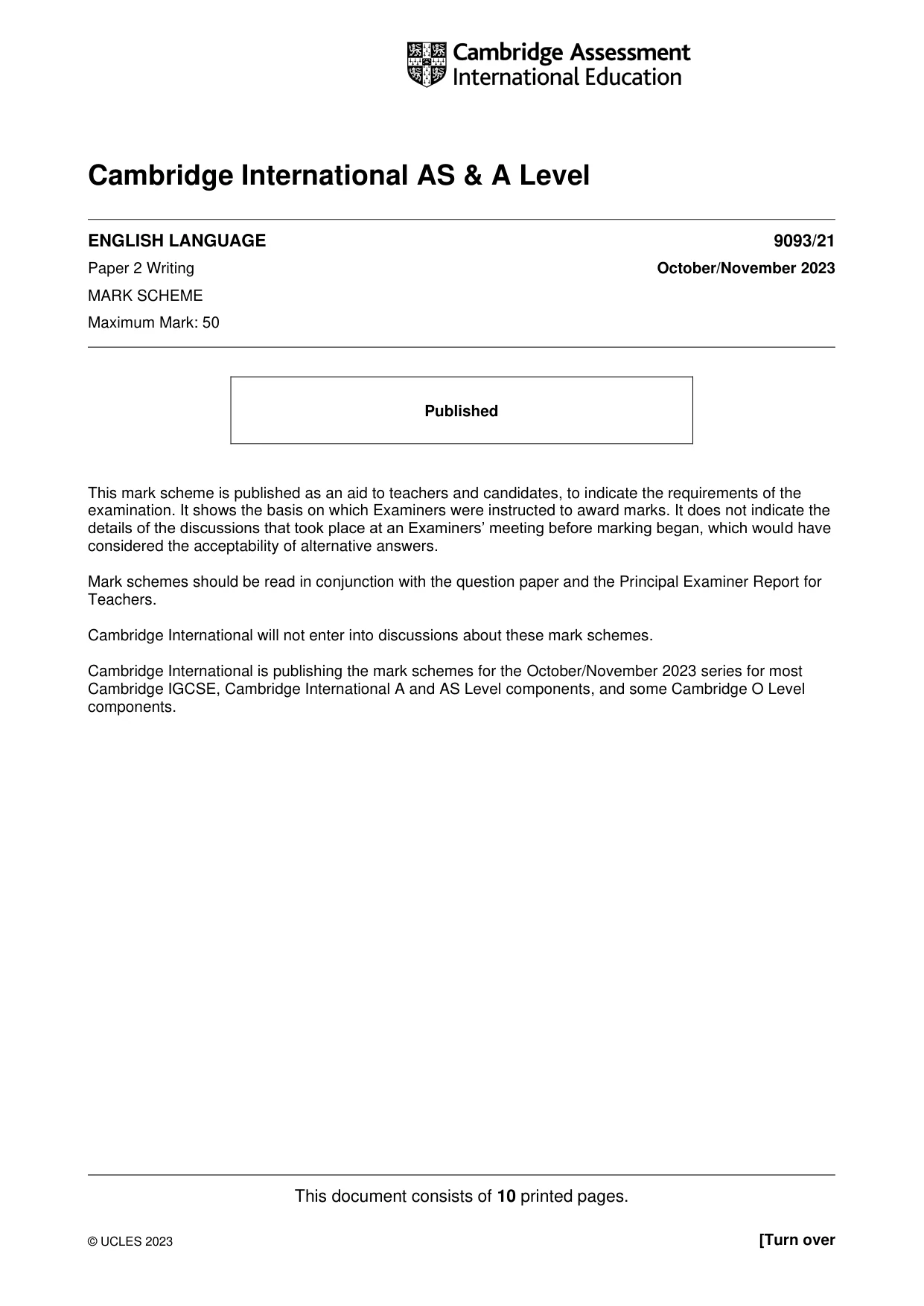 Mark scheme, page 1 of 10