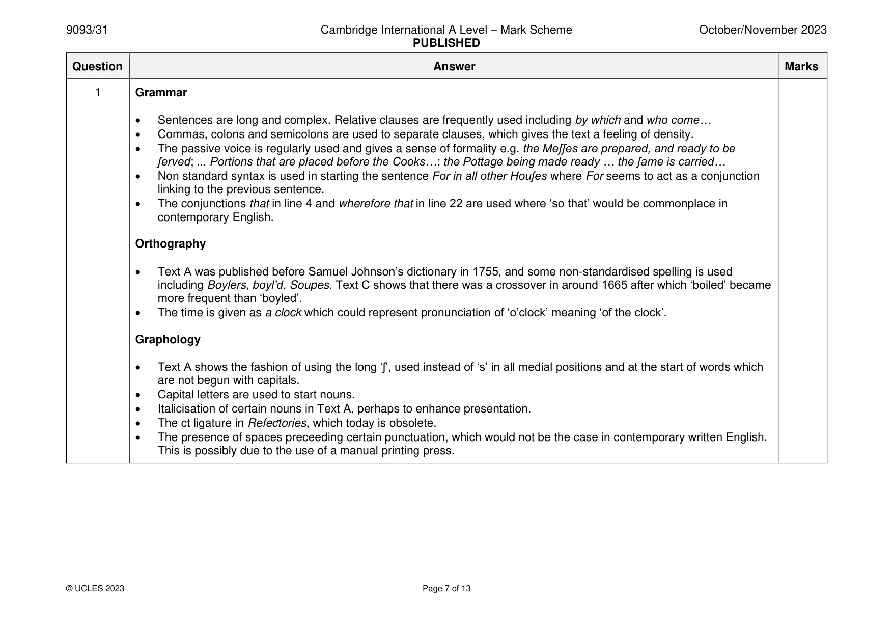 Mark scheme, page 7 of 13