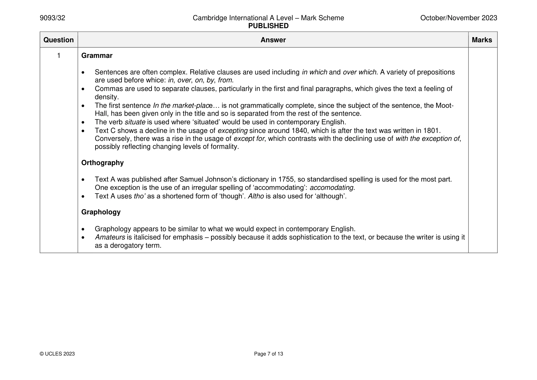 Mark scheme, page 7 of 13