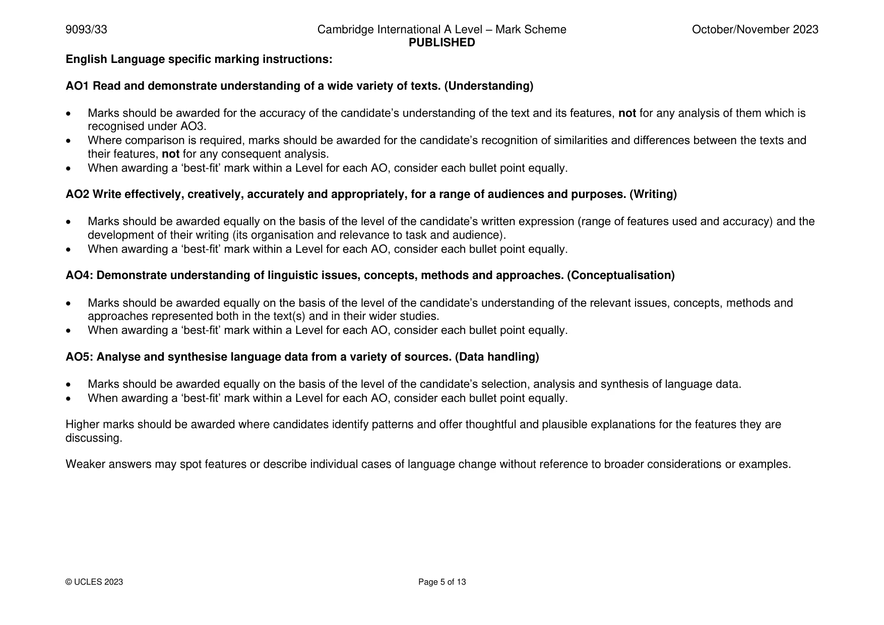 Mark scheme, page 5 of 13