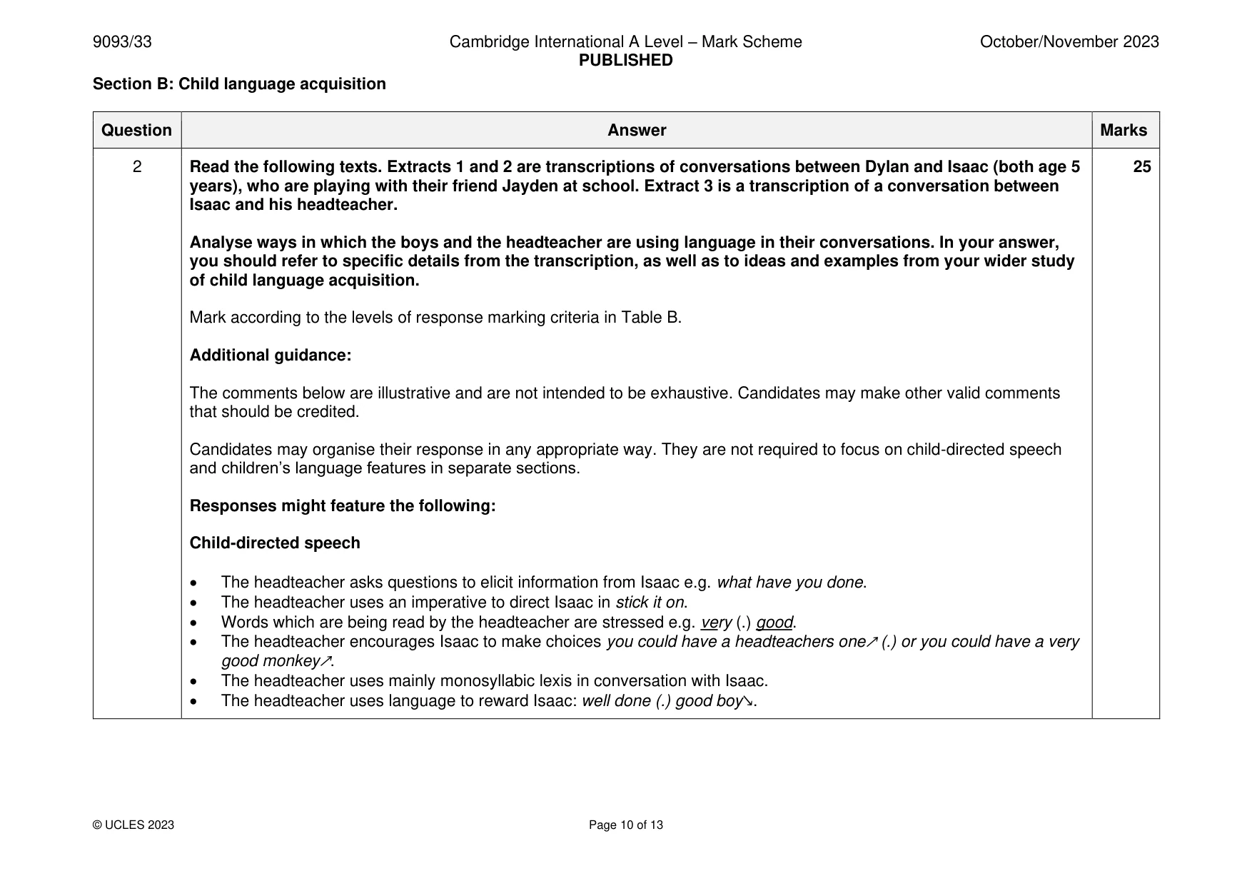 Mark scheme, page 10 of 13