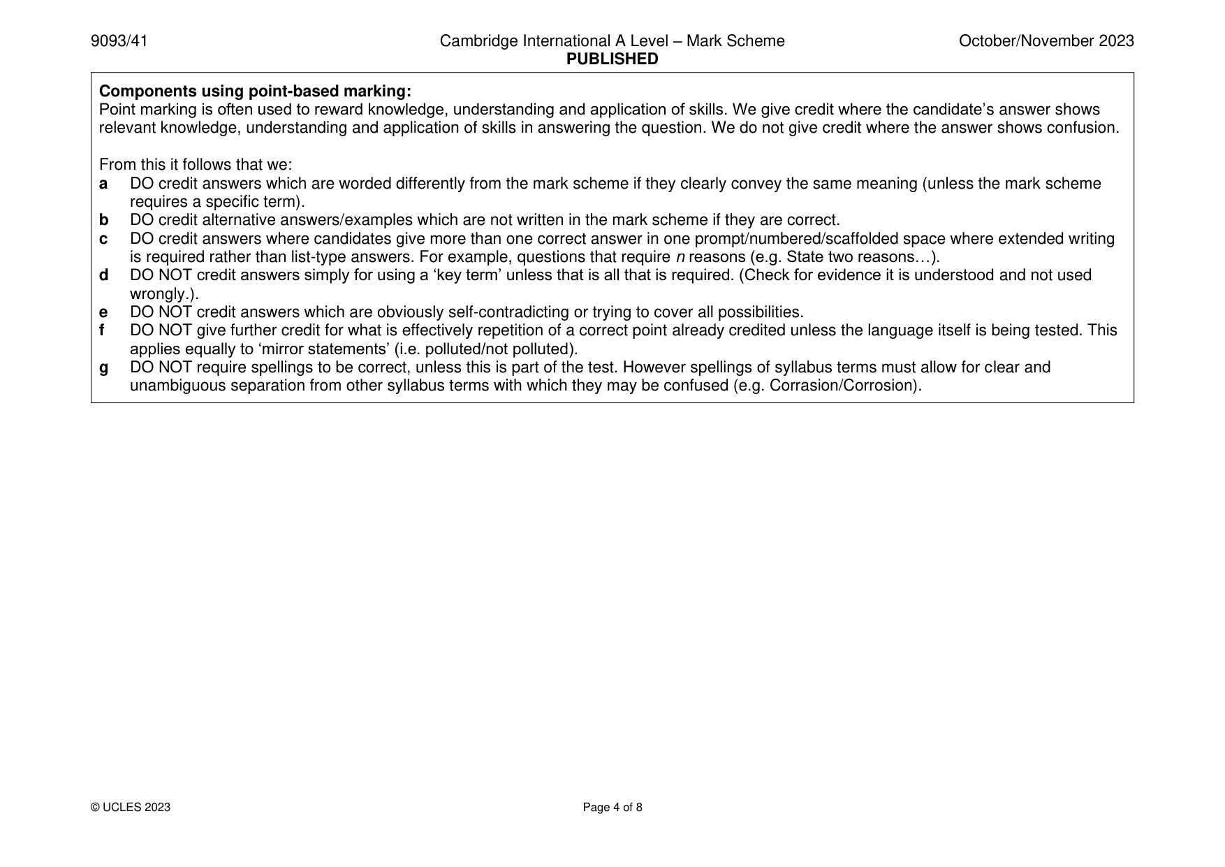 Mark scheme, page 4 of 8