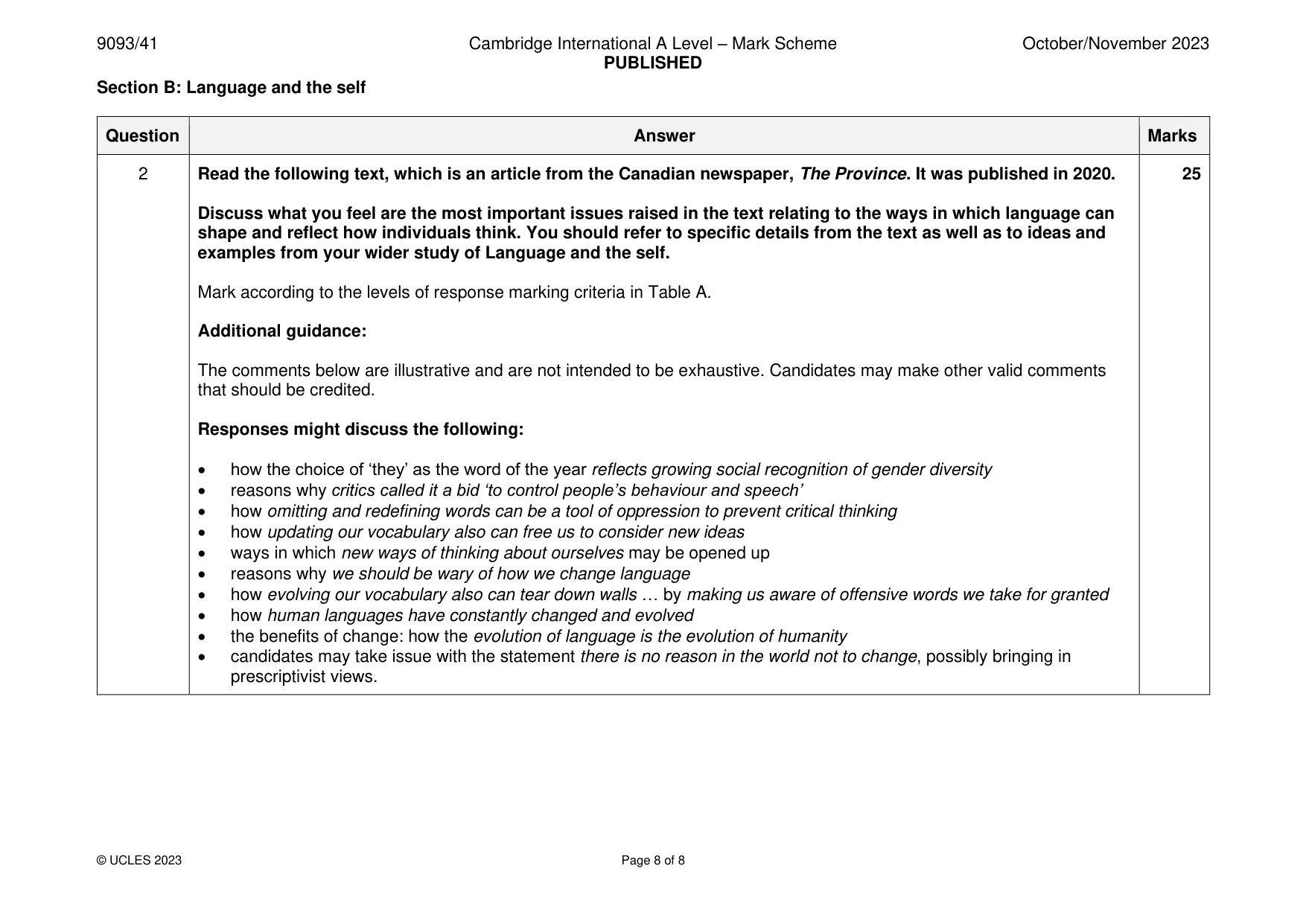 Mark scheme, page 8 of 8