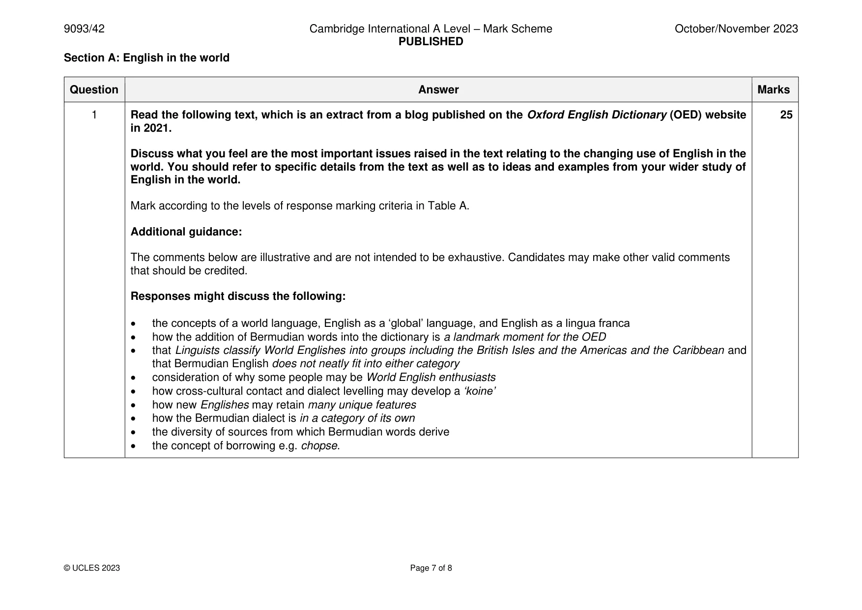 Mark scheme, page 7 of 8