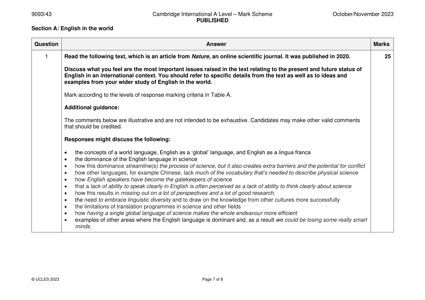 Mark scheme, page 7 of 8