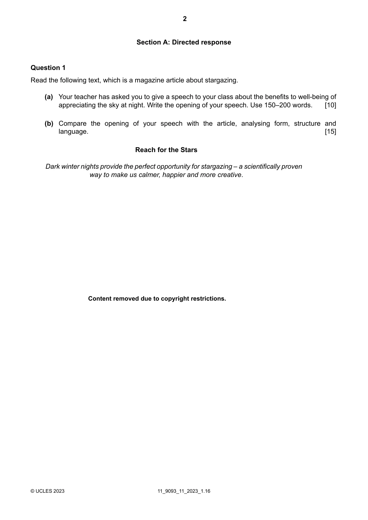 Cambridge A Level English - Language AS and A Level (from 2014) 9093 2023 Oct/Nov Paper 1 · Variant 1 question paper, page 2 of 8
