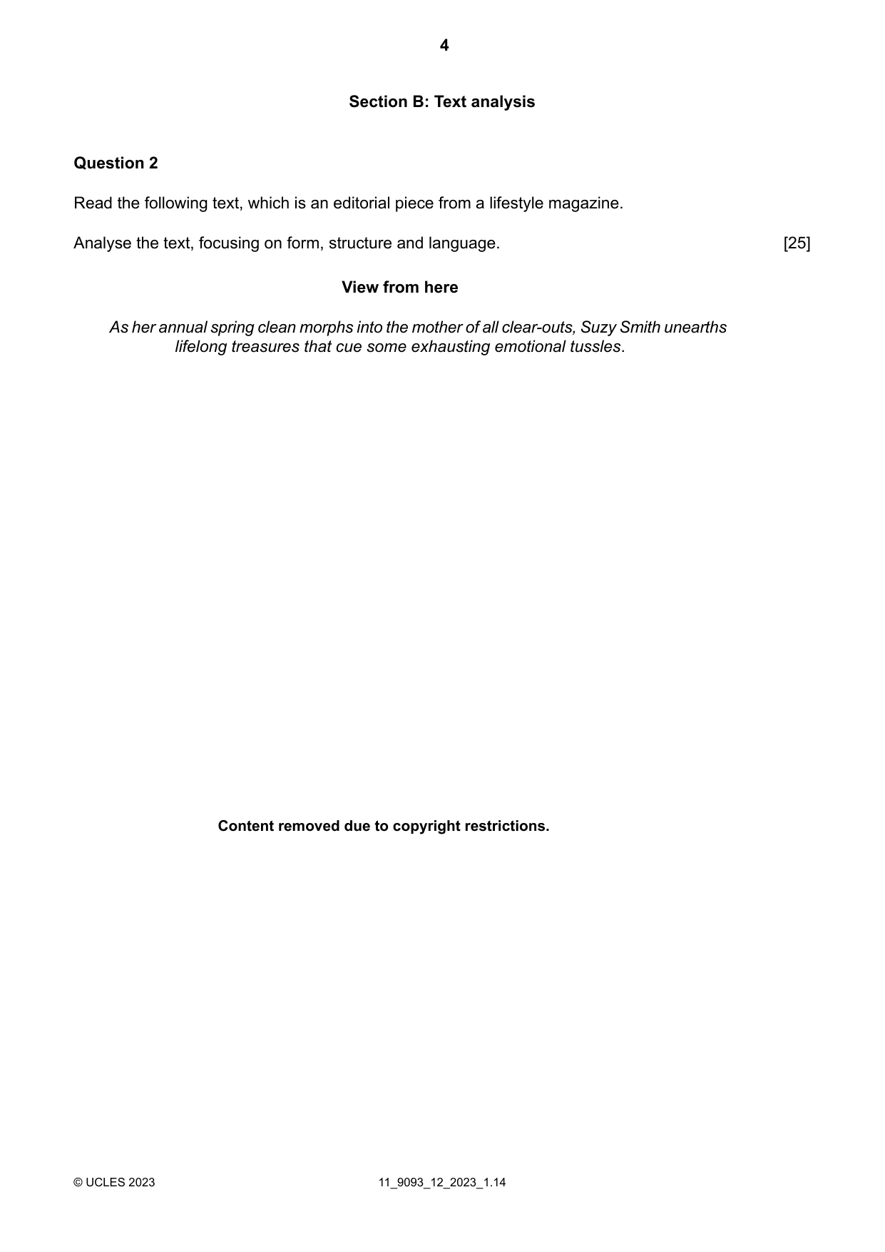 Cambridge A Level English - Language AS and A Level (from 2014) 9093 2023 Oct/Nov Paper 1 · Variant 2 question paper, page 4 of 8