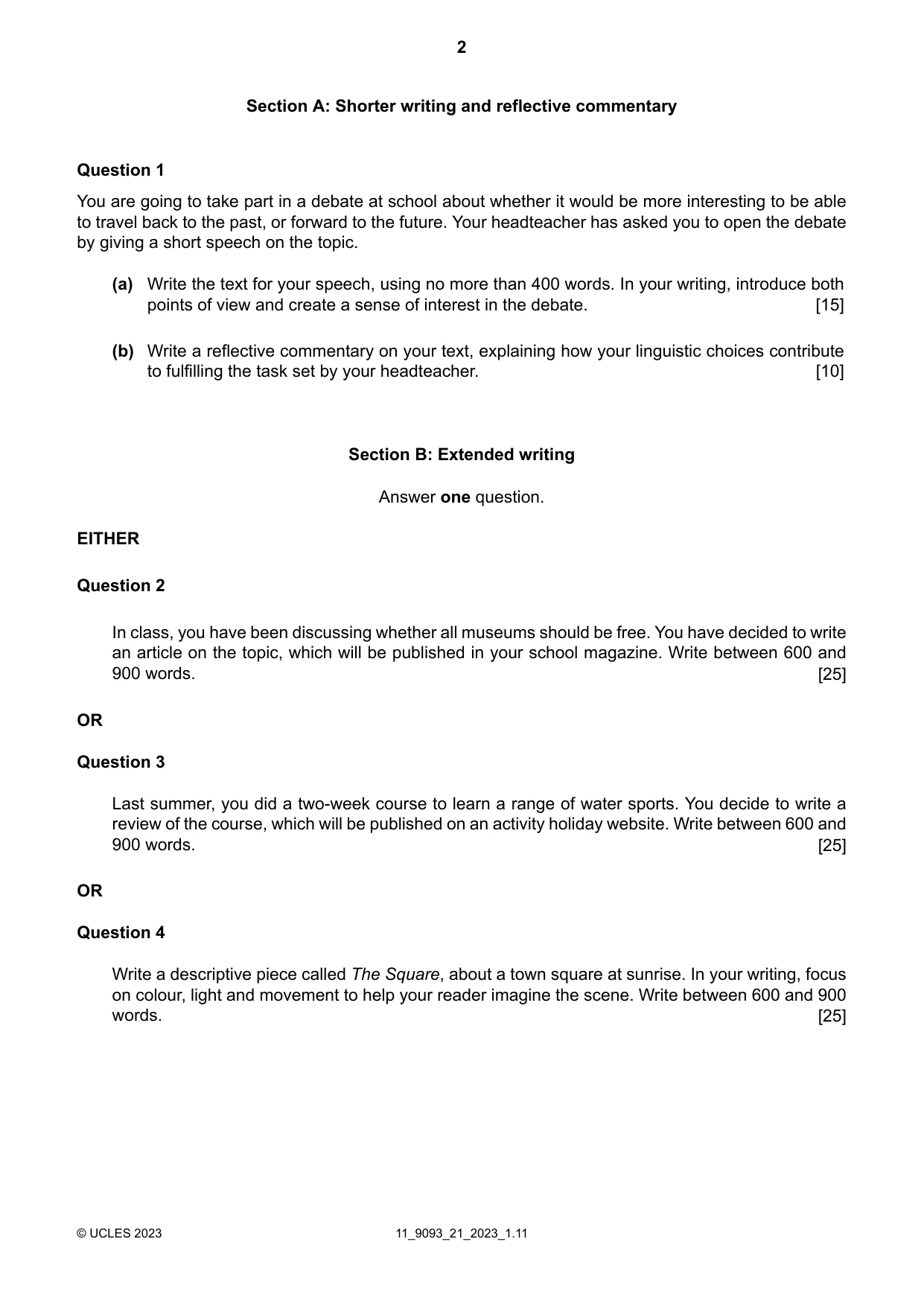 Cambridge A Level English - Language AS and A Level (from 2014) 9093 2023 Oct/Nov Paper 2 · Variant 1 question paper, page 2 of 4