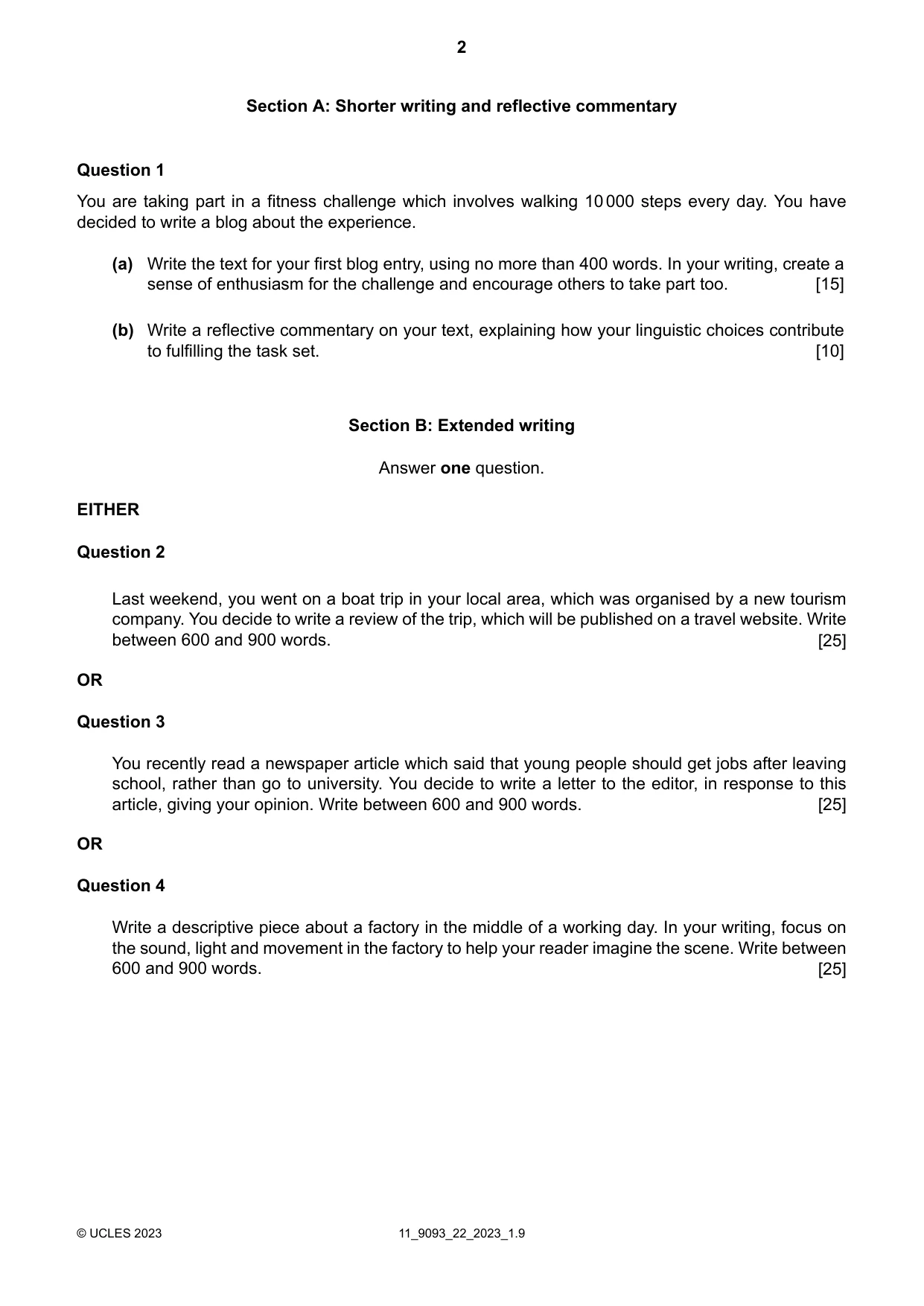 Cambridge A Level English - Language AS and A Level (from 2014) 9093 2023 Oct/Nov Paper 2 · Variant 2 question paper, page 2 of 4