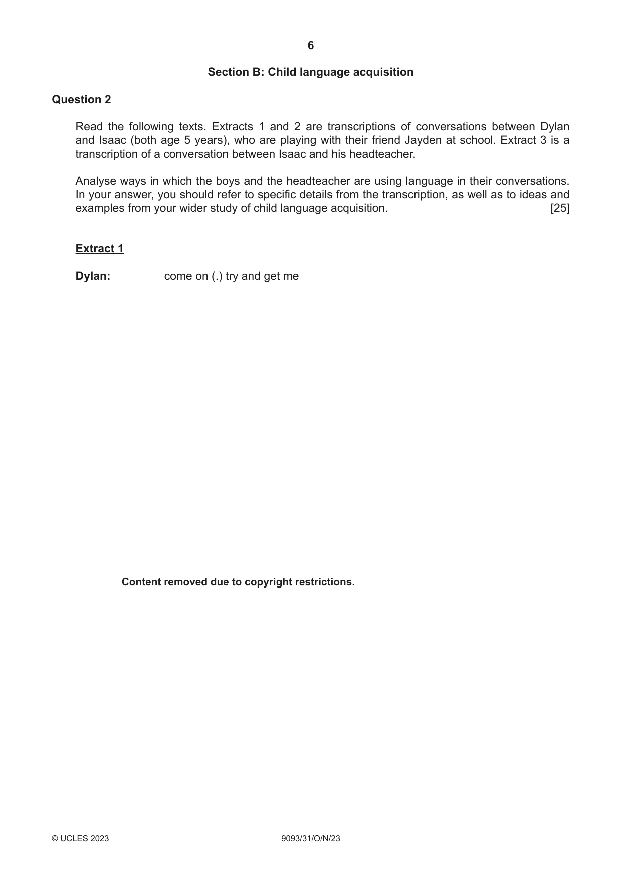 Cambridge A Level English - Language AS and A Level (from 2014) 9093 2023 Oct/Nov Paper 3 · Variant 1 question paper, page 6 of 8