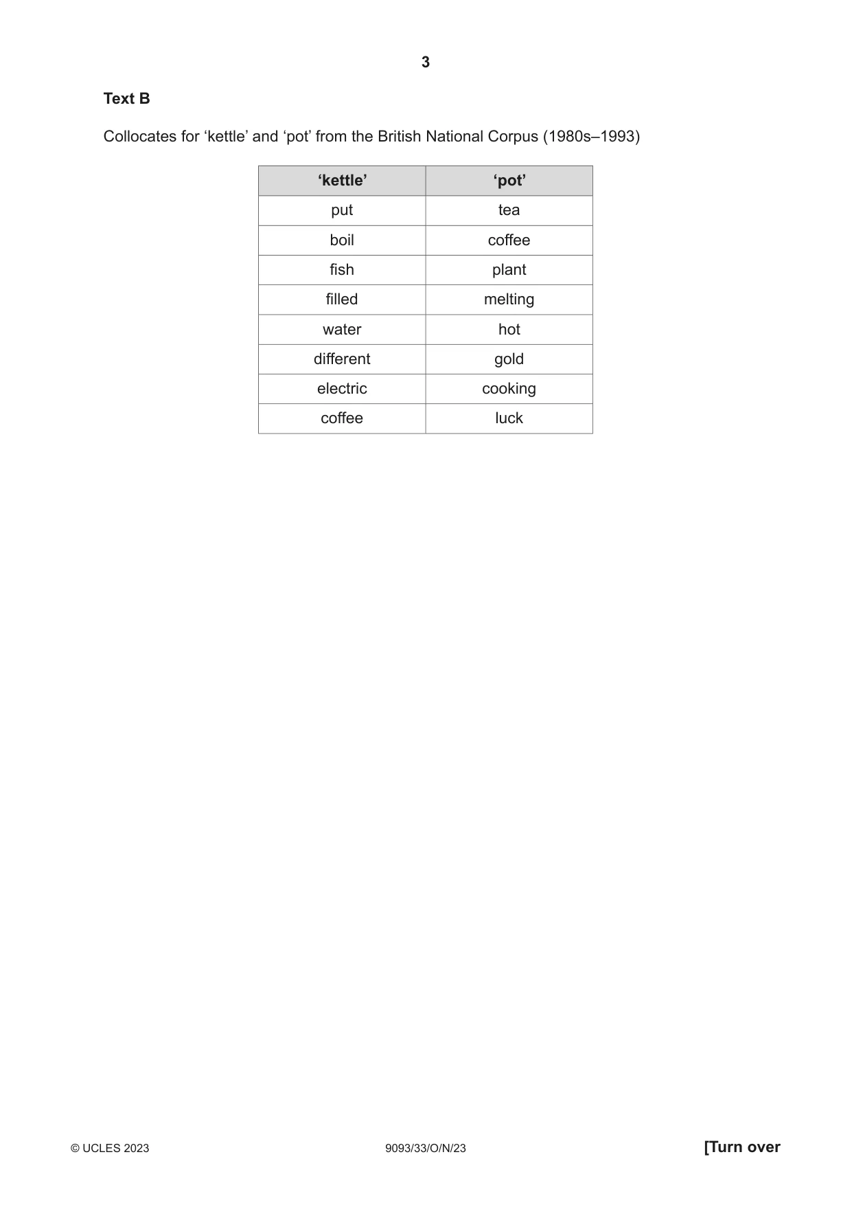 Cambridge A Level English - Language AS and A Level (from 2014) 9093 2023 Oct/Nov Paper 3 · Variant 3 question paper, page 3 of 8