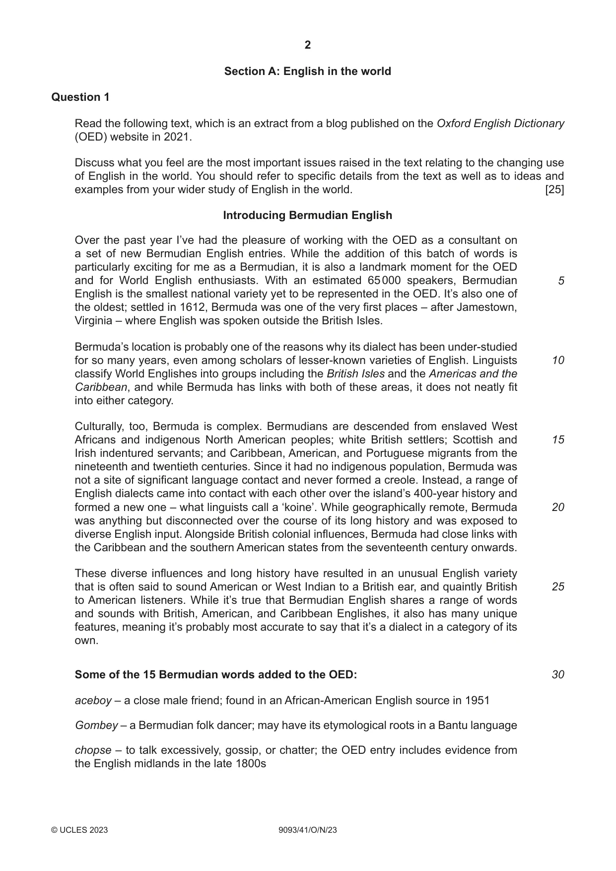 Cambridge A Level English - Language AS and A Level (from 2014) 9093 2023 Oct/Nov Paper 4 · Variant 1 question paper, page 2 of 8
