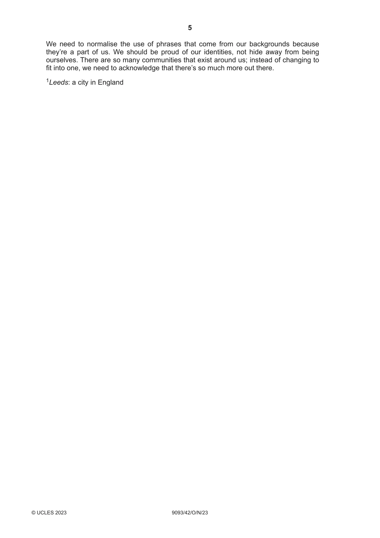 Cambridge A Level English - Language AS and A Level (from 2014) 9093 2023 Oct/Nov Paper 4 · Variant 2 question paper, page 5 of 8