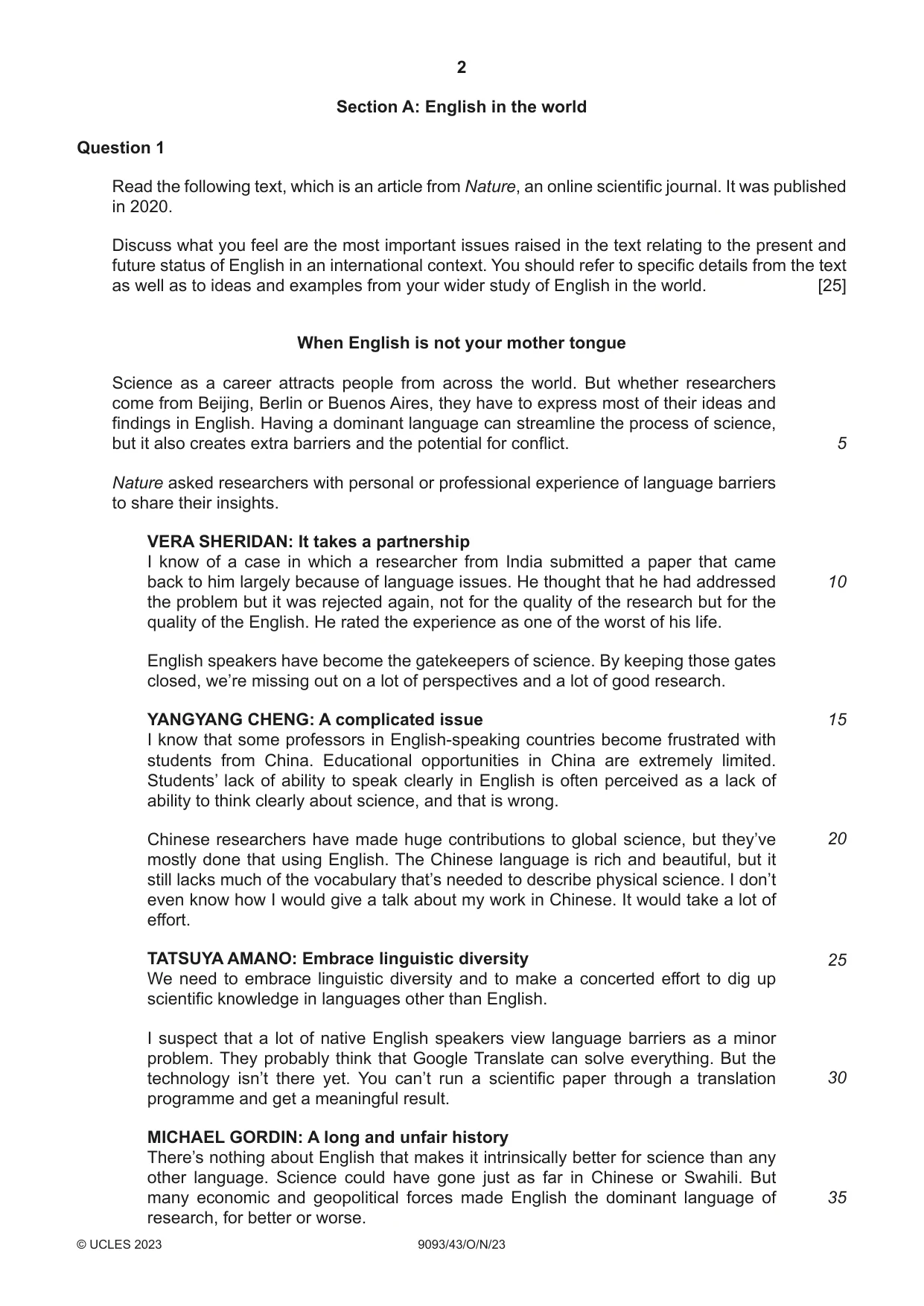 Cambridge A Level English - Language AS and A Level (from 2014) 9093 2023 Oct/Nov Paper 4 · Variant 3 question paper, page 2 of 8
