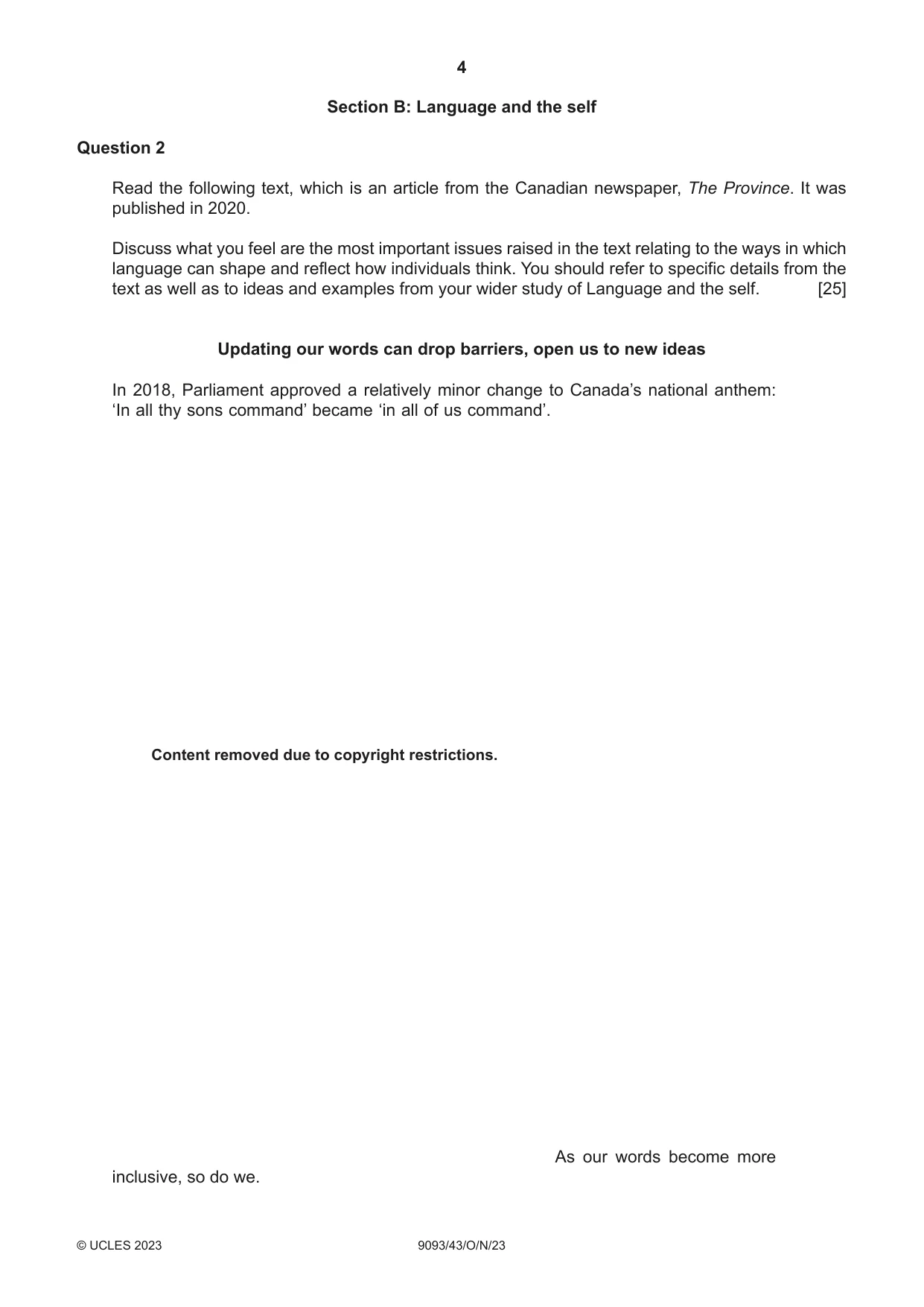 Cambridge A Level English - Language AS and A Level (from 2014) 9093 2023 Oct/Nov Paper 4 · Variant 3 question paper, page 4 of 8