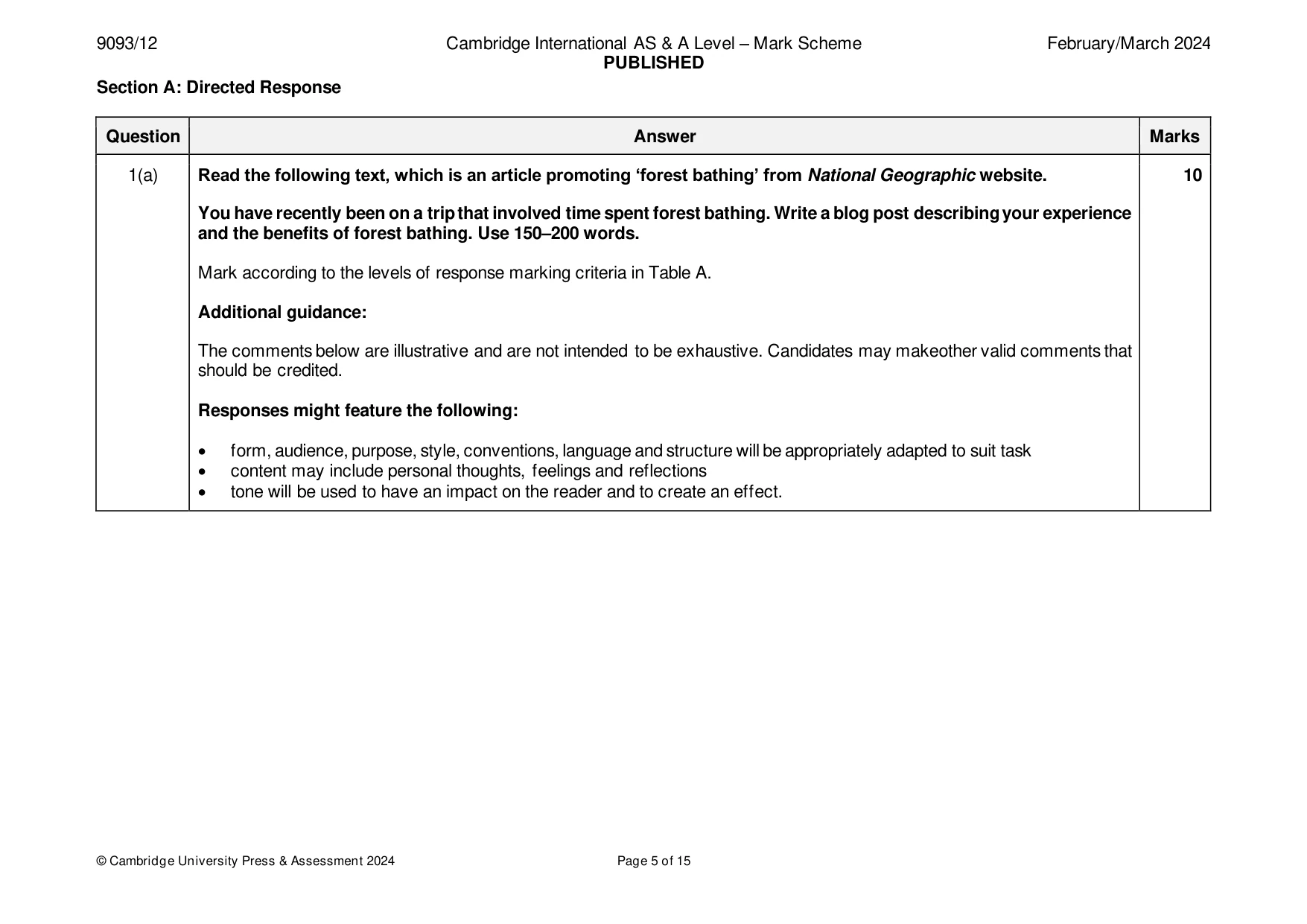 Mark scheme, page 5 of 15