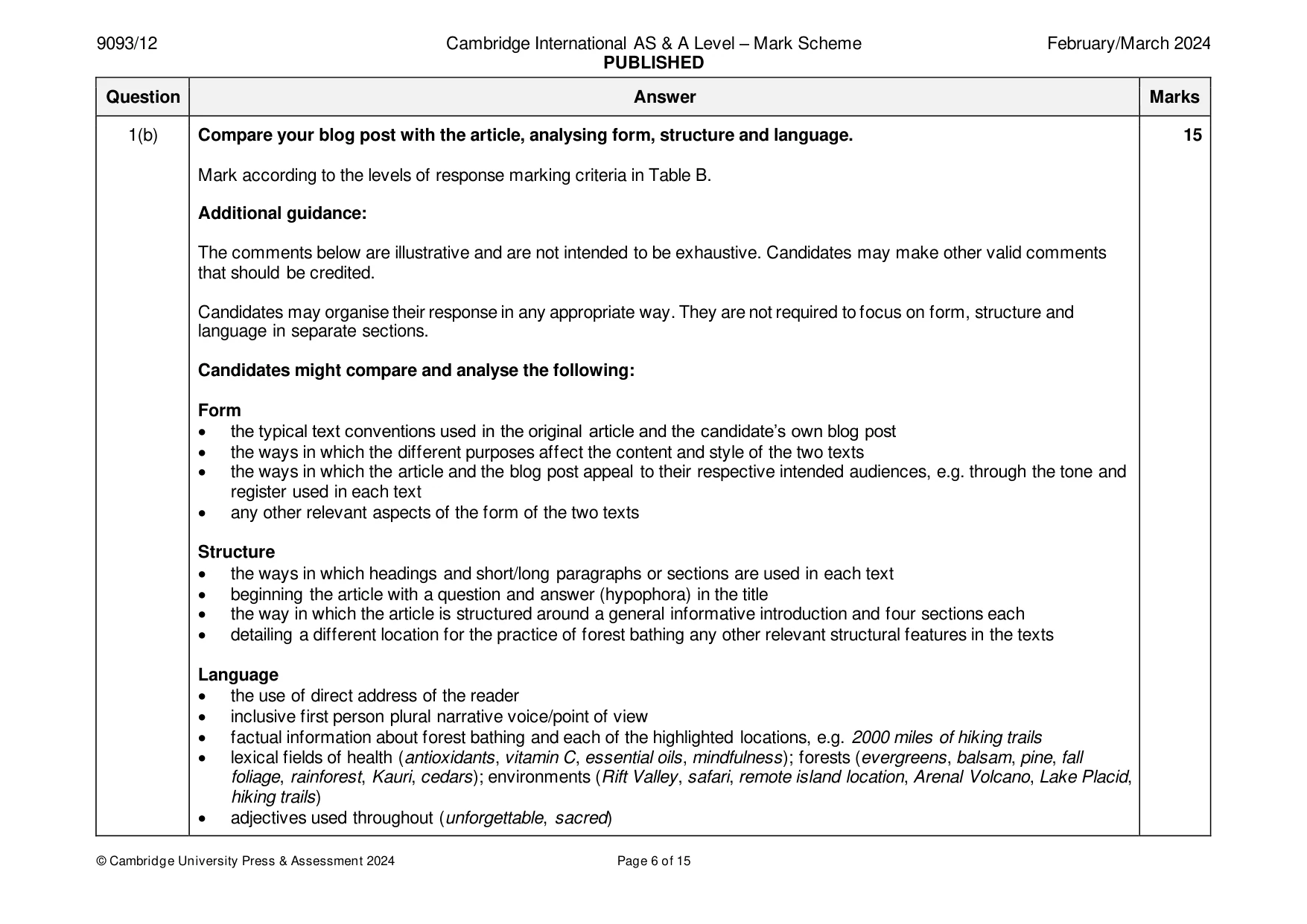Mark scheme, page 6 of 15