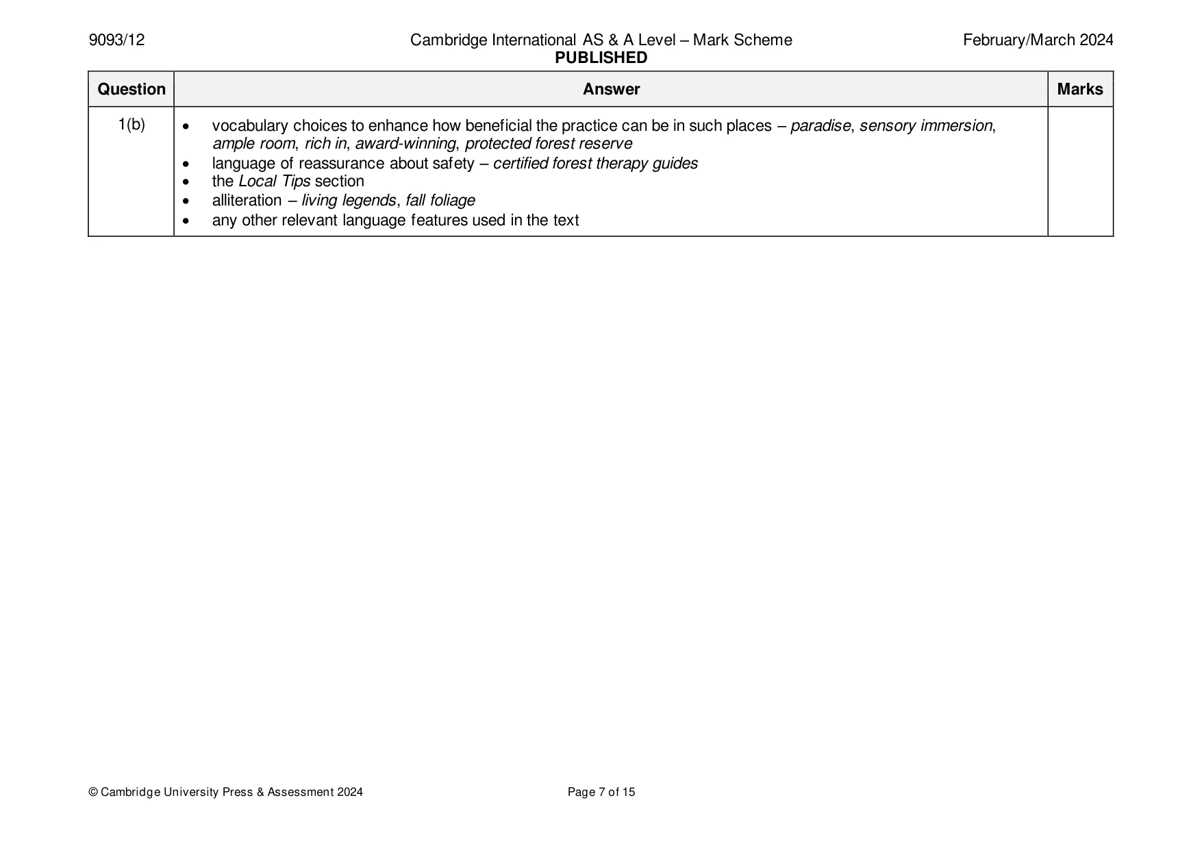 Mark scheme, page 7 of 15